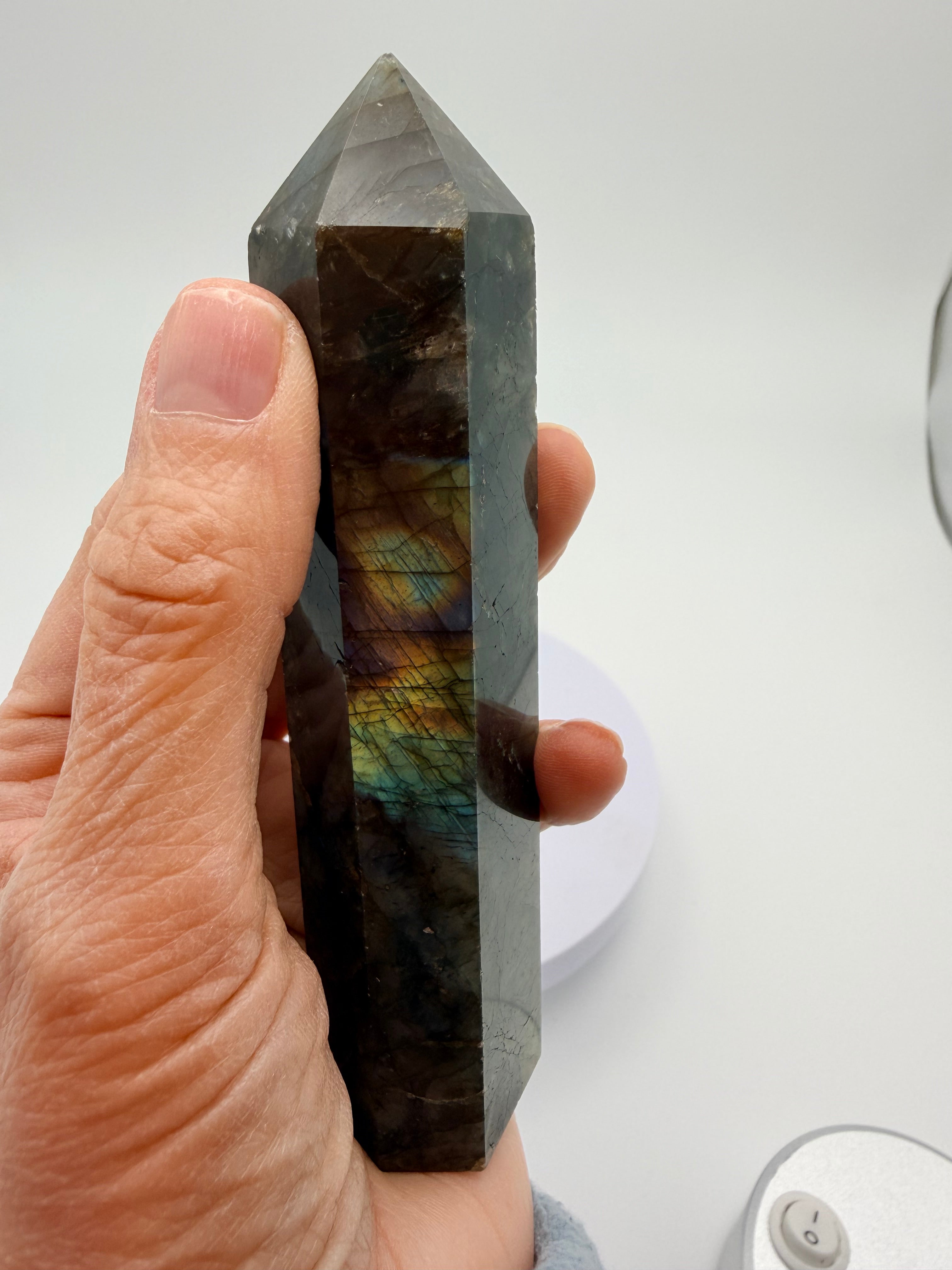 Labradorite Tower 166g – Polished Flash Crystal Point | Blue & Gold Fire | Watford UK