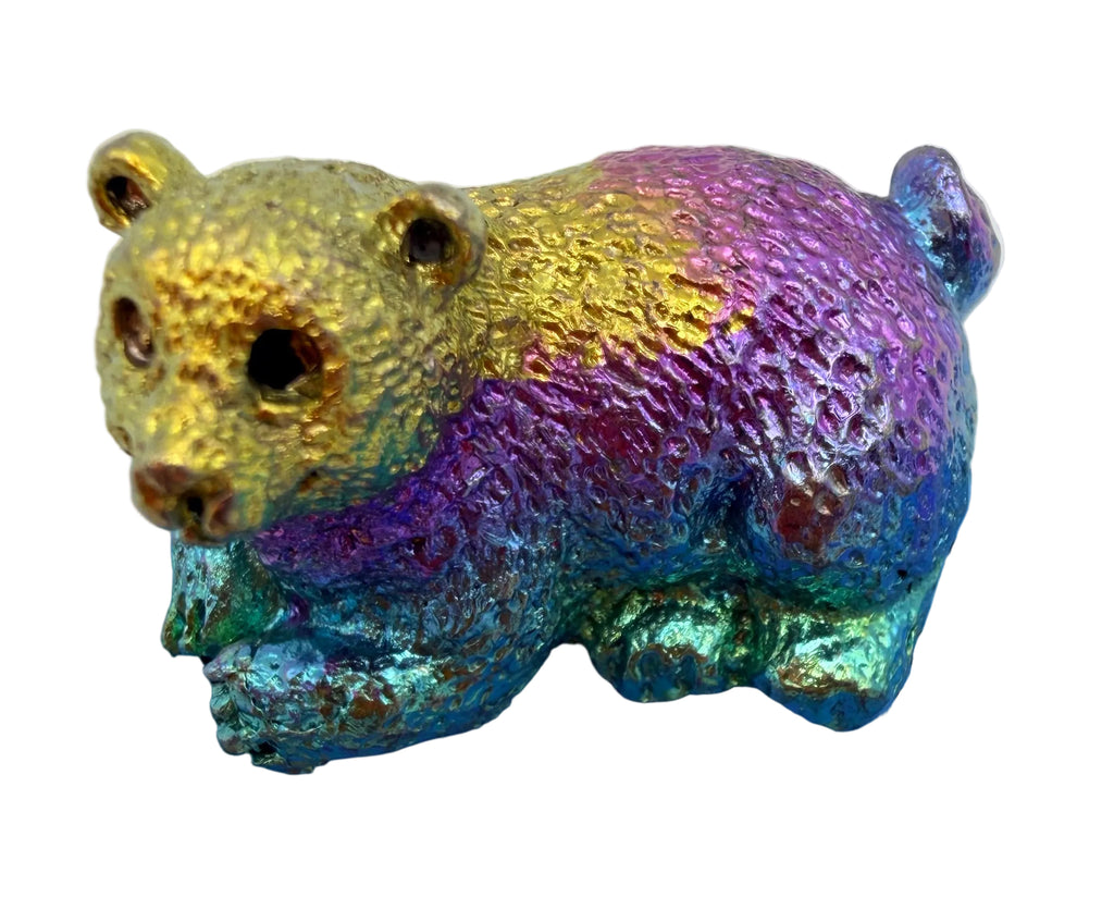Bismuth Bear Carving – Rainbow Metallic Crystal Animal 28g