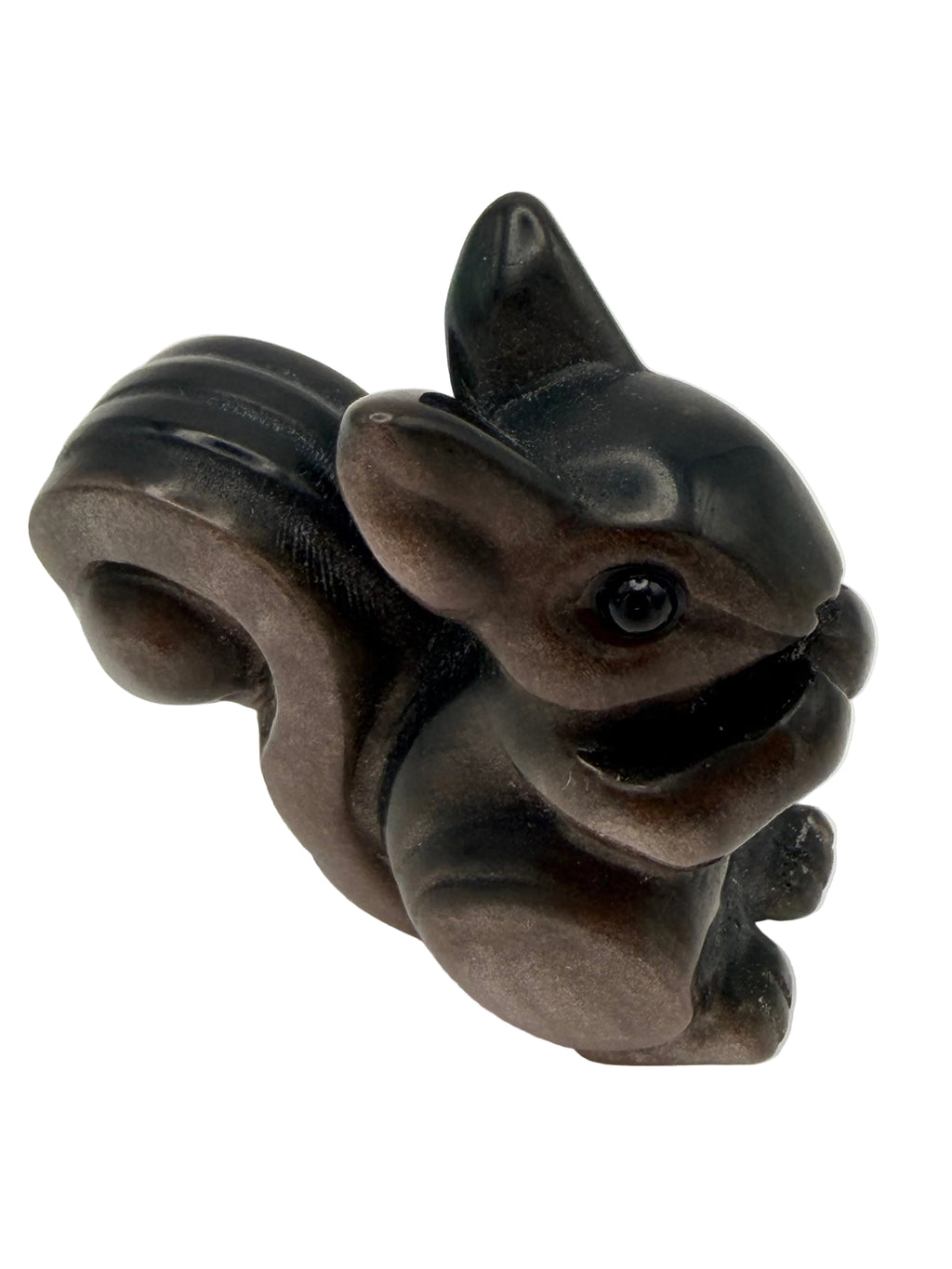 Silver Sheen Obsidian Squirrel Carving