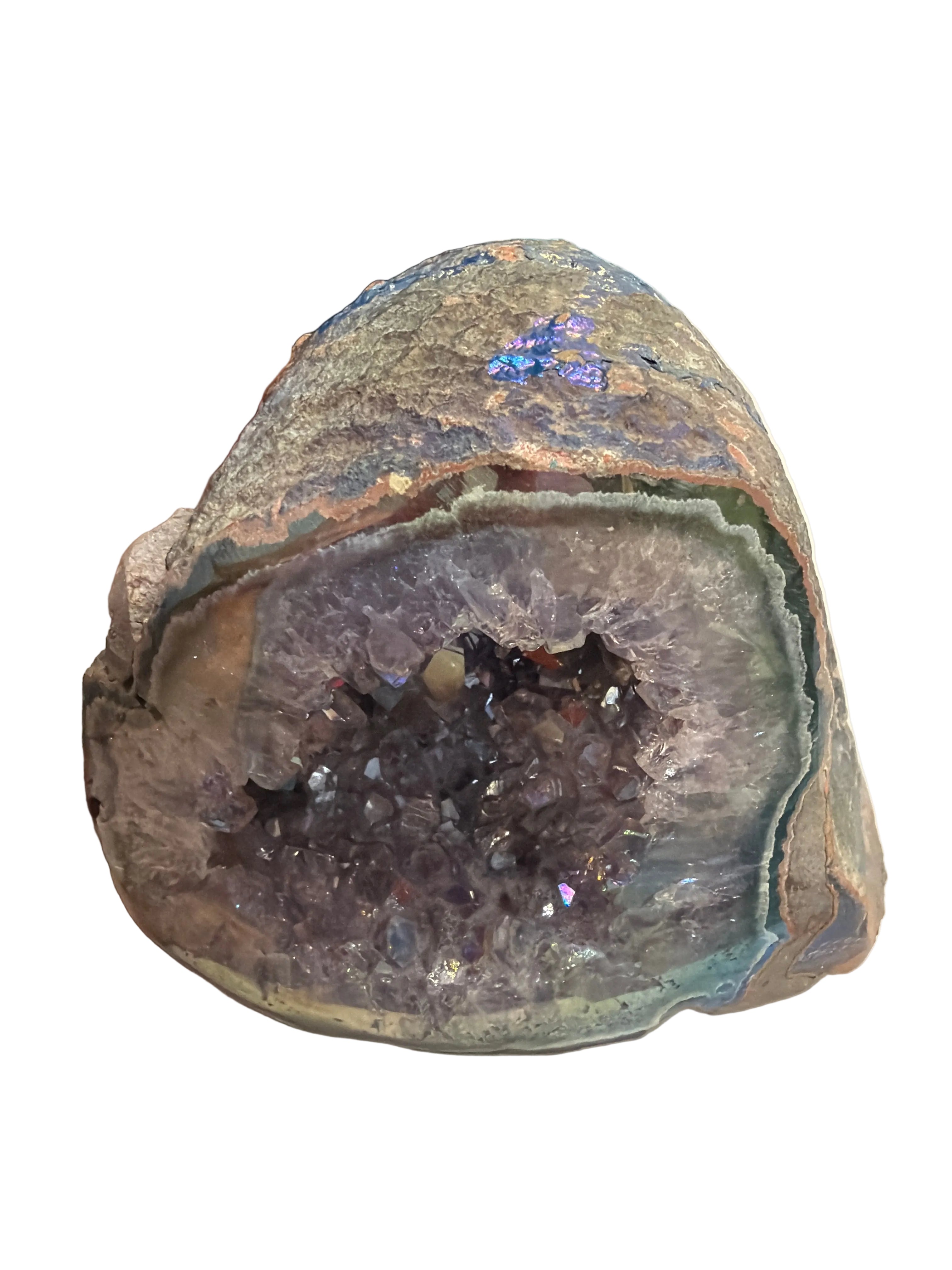 Aura Amethyst Geode – Iridescent Druzy Crystal Cluster (976g) | Watford & St Albans