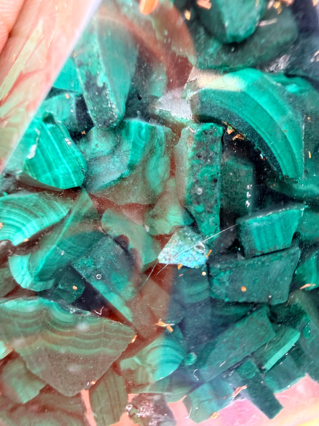 Malachite Orgonite Pyramid – Copper Coil & Quartz Point – 260g
