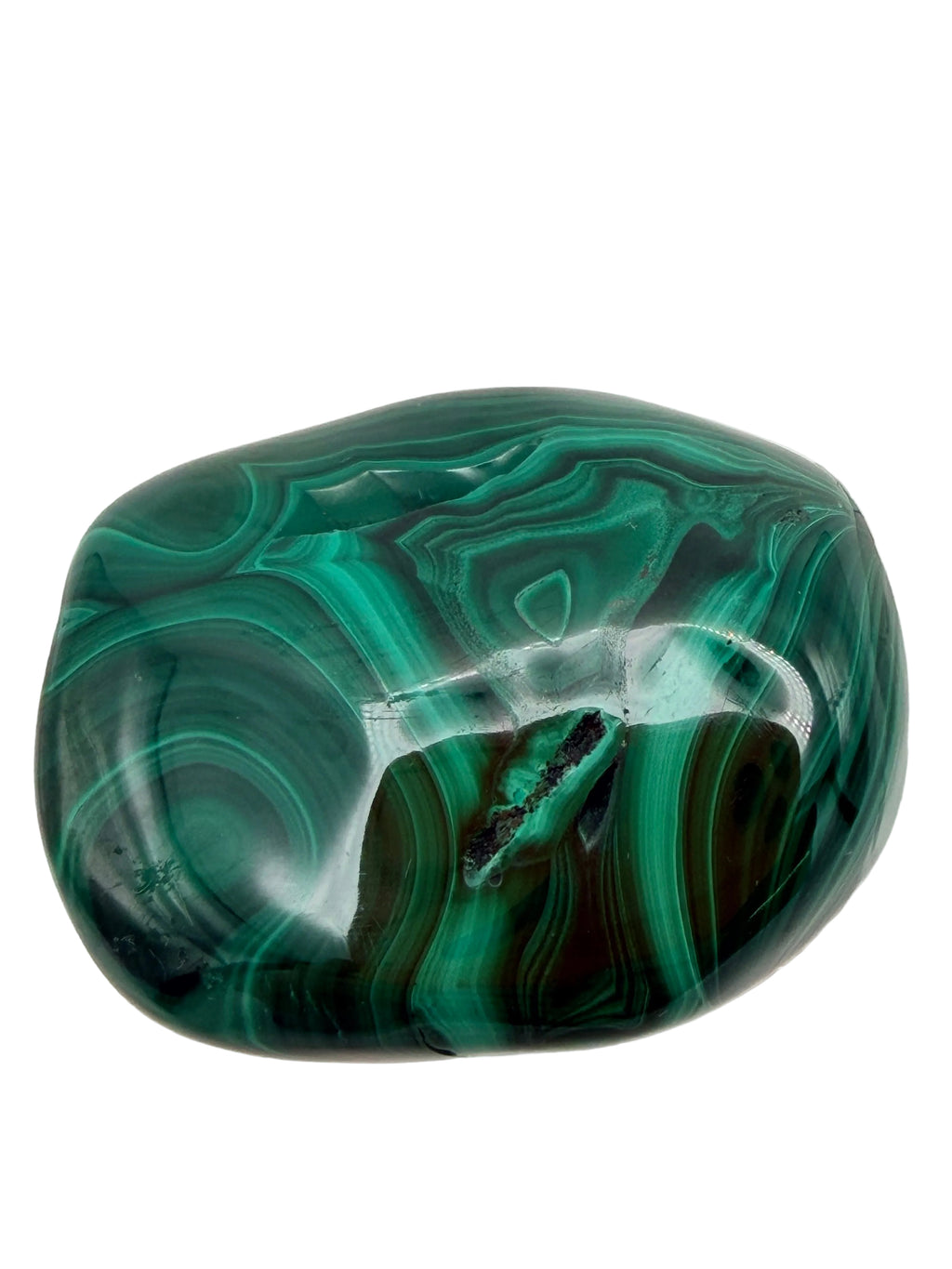 Malachite Polished Palm Stone – 77g Eye Pattern Display Piece