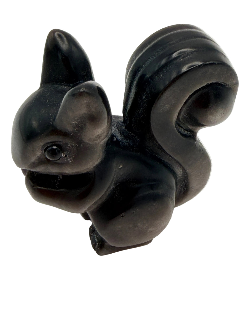 Silver Sheen Obsidian Squirrel Carving