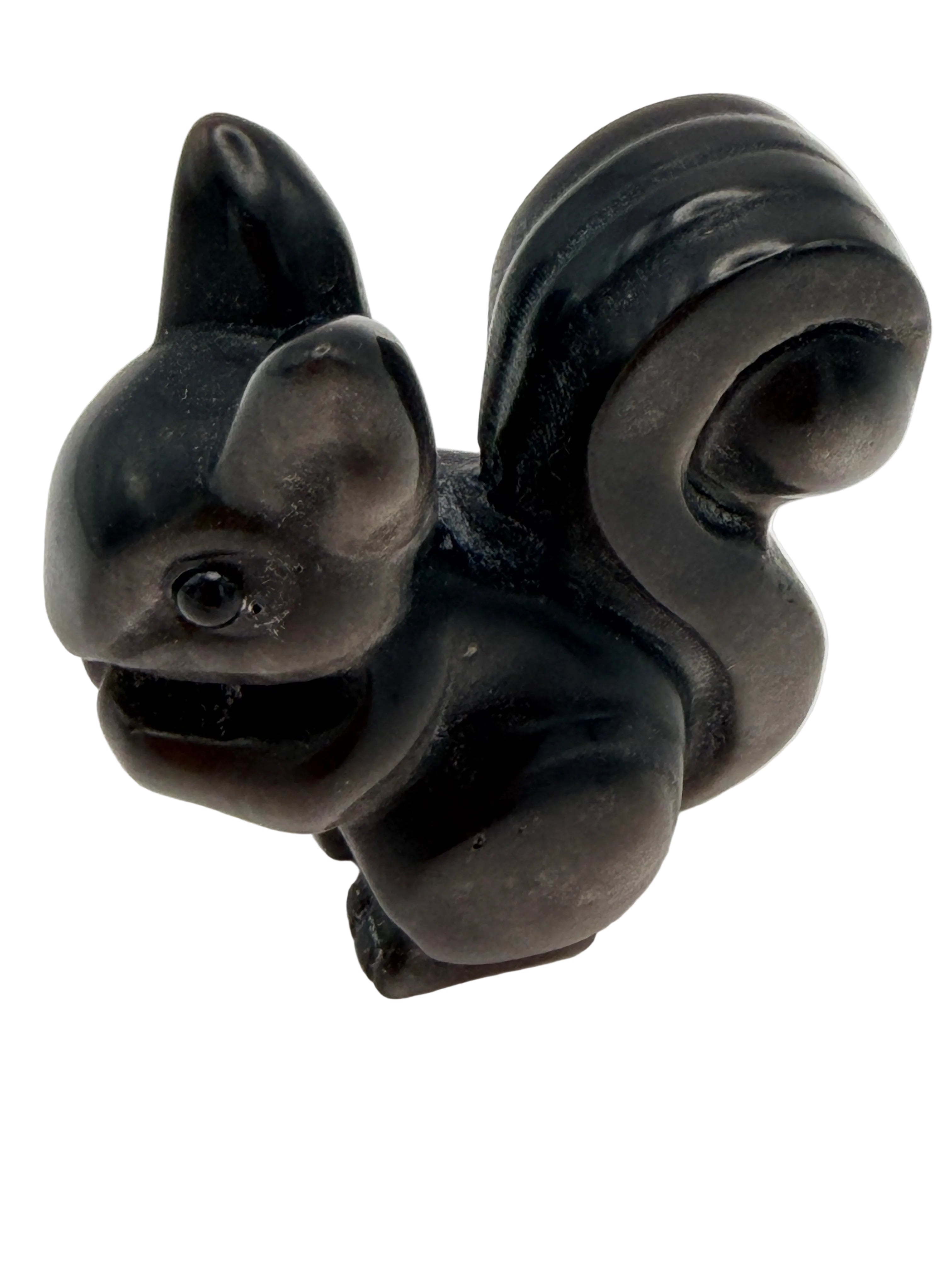 Silver Sheen Obsidian Squirrel Carving