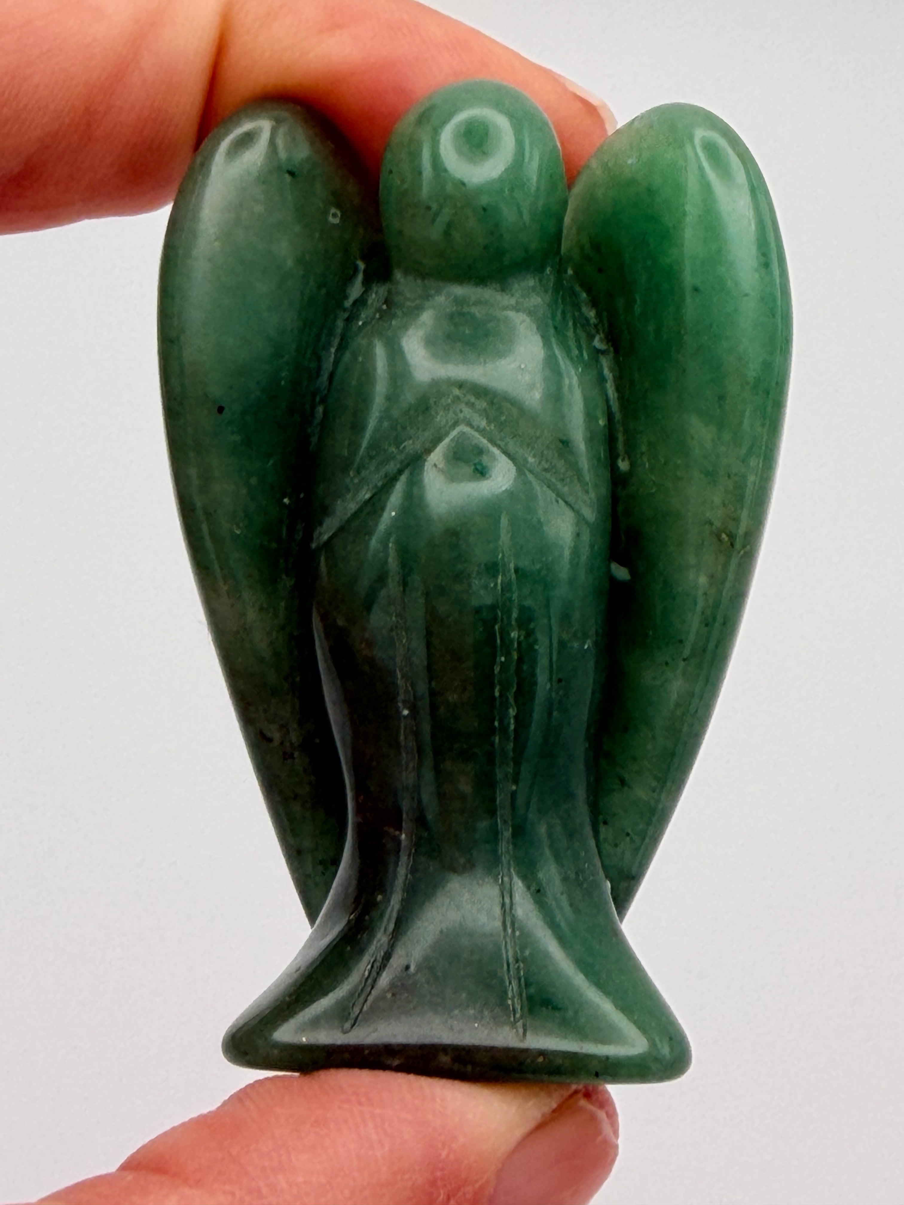 Green Aventurine Angel Carving – Handheld Crystal Guardian