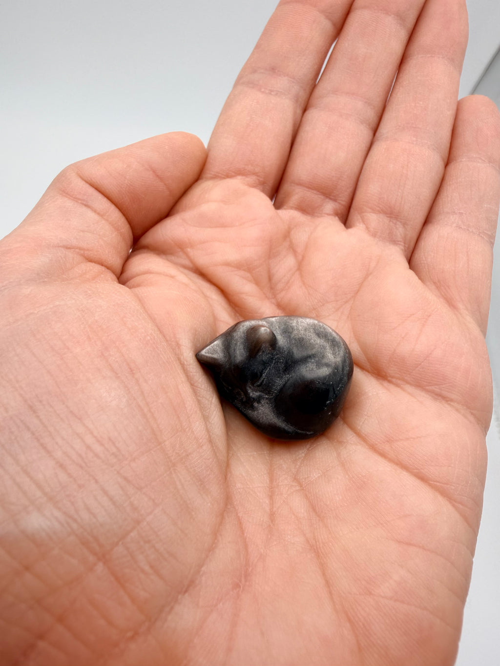 Black-Silver sheen Obsidian mini kitten sleeping protection stone