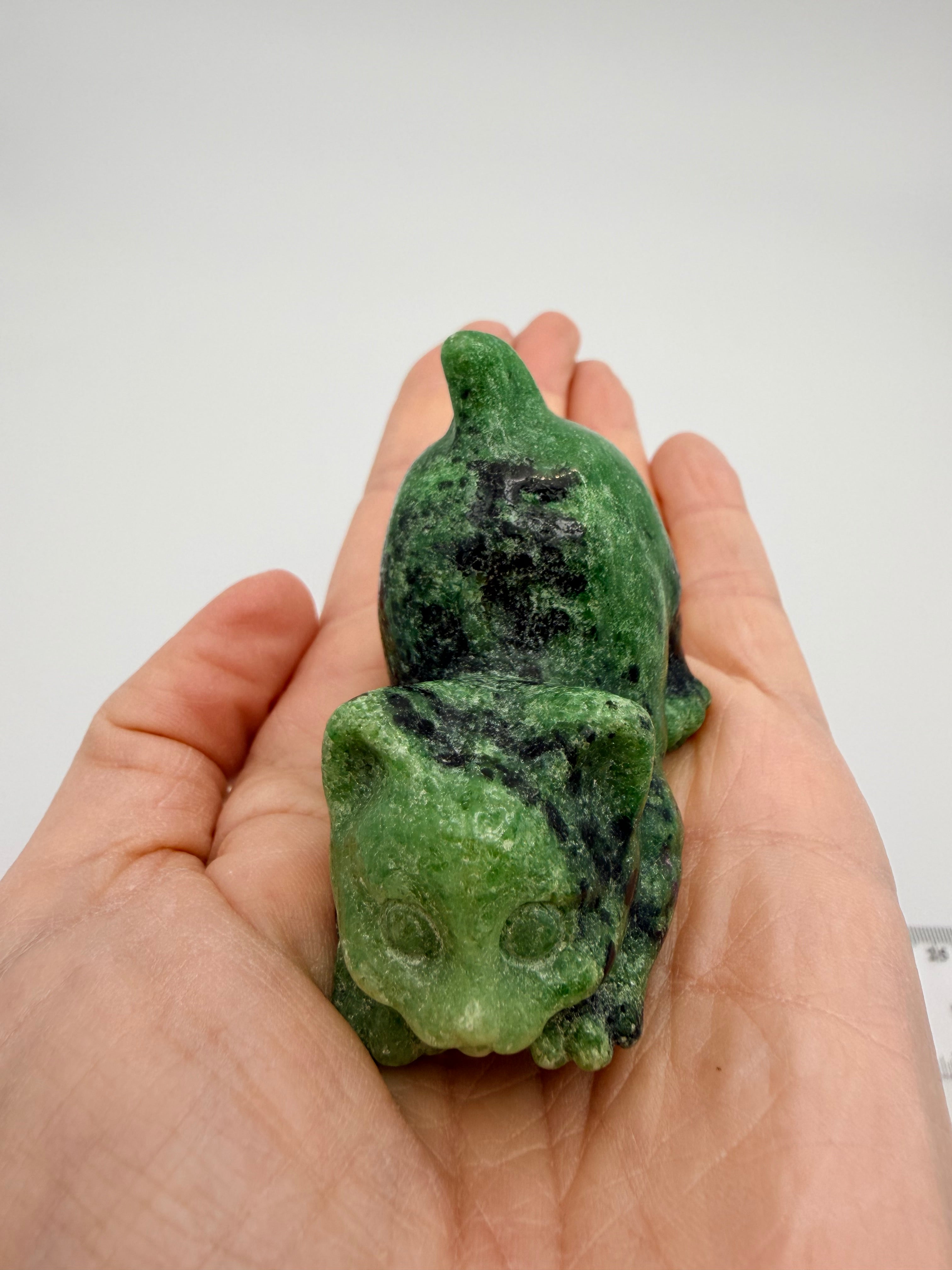 Ruby Zoisite Cat Carving (Anyolite)