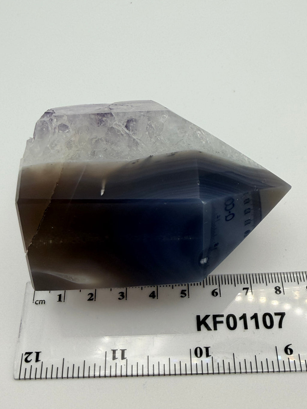 Druzy Banded Agate & Amethyst Crystal Tower – Polished with Raw Druzy Centre (337g)