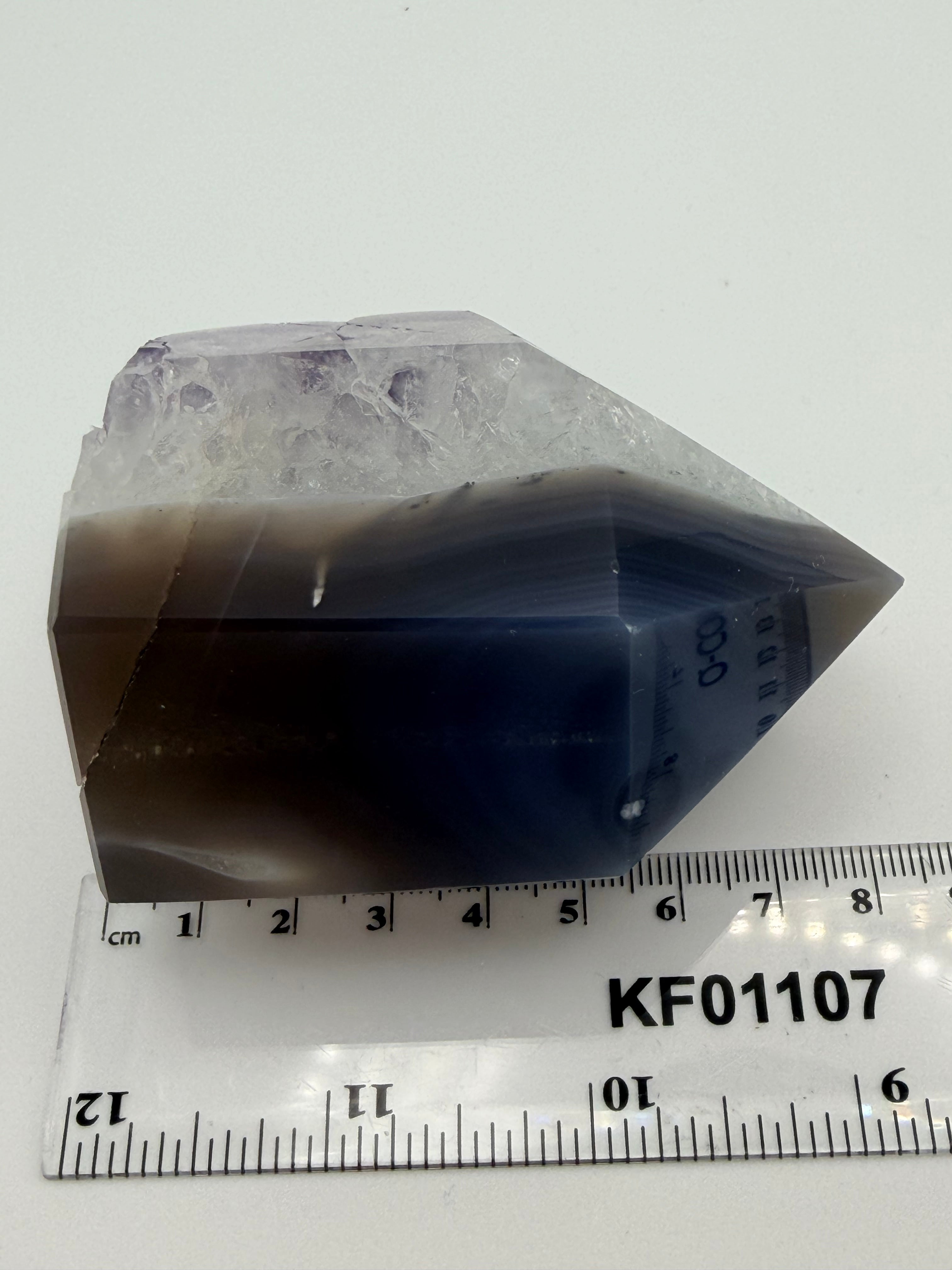 Druzy Banded Agate & Amethyst Crystal Tower – Polished with Raw Druzy Centre (337g)