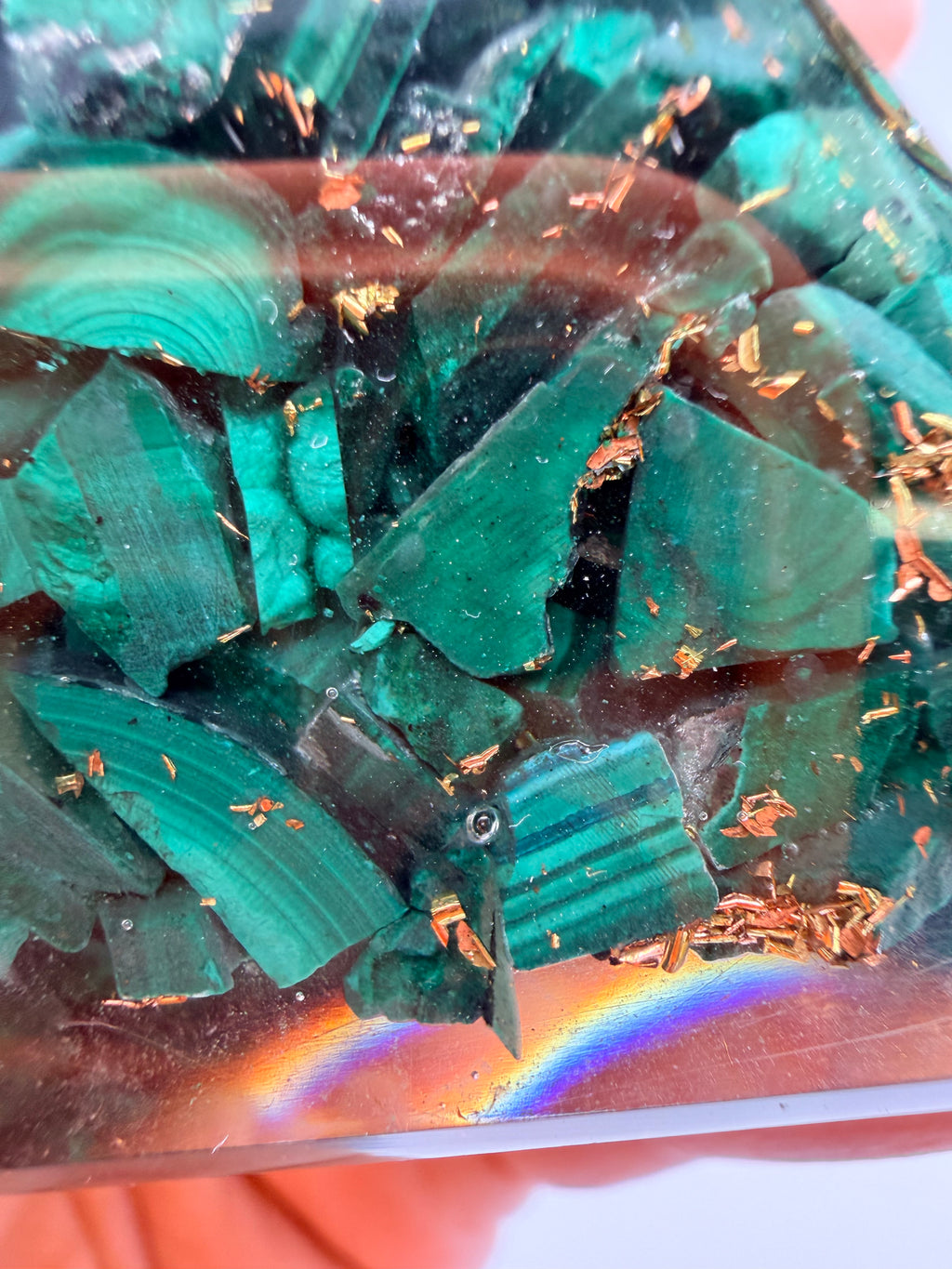 Malachite Orgonite Pyramid – Copper Coil & Quartz Point – 260g