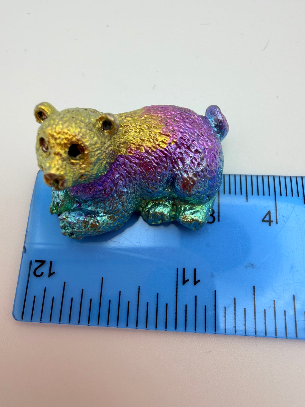Bismuth Bear Carving – Rainbow Metallic Crystal Animal 28g