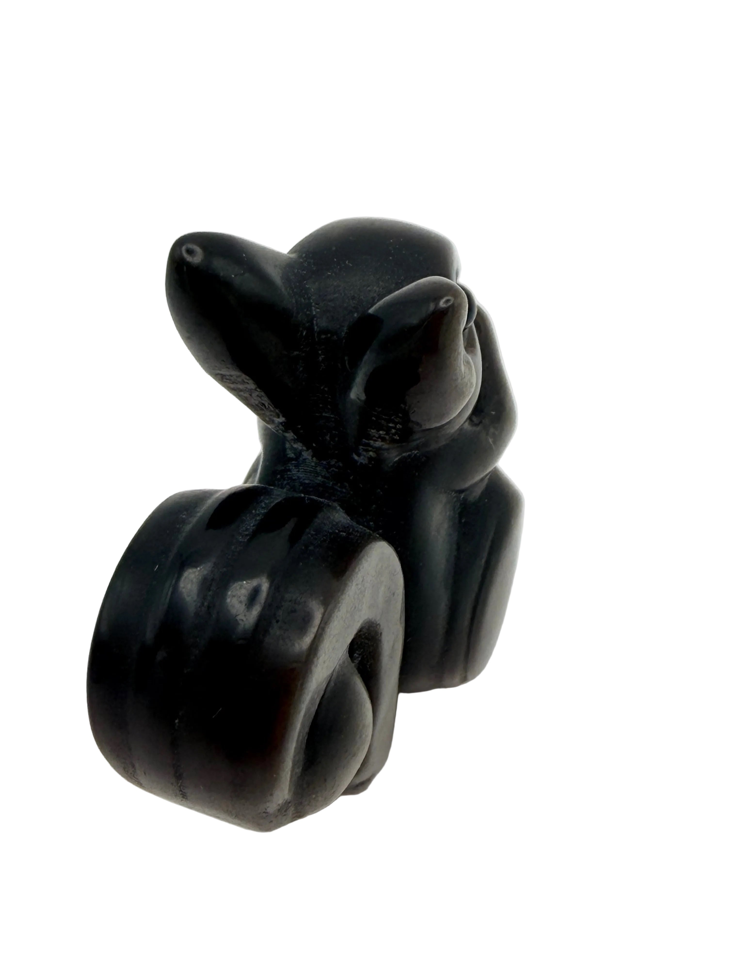 Silver Sheen Obsidian Squirrel Carving