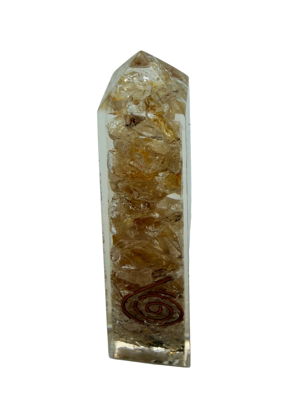 Citrine Crystal Chip Obelisk – Golden Quartz Resin Tower with Copper Coil
