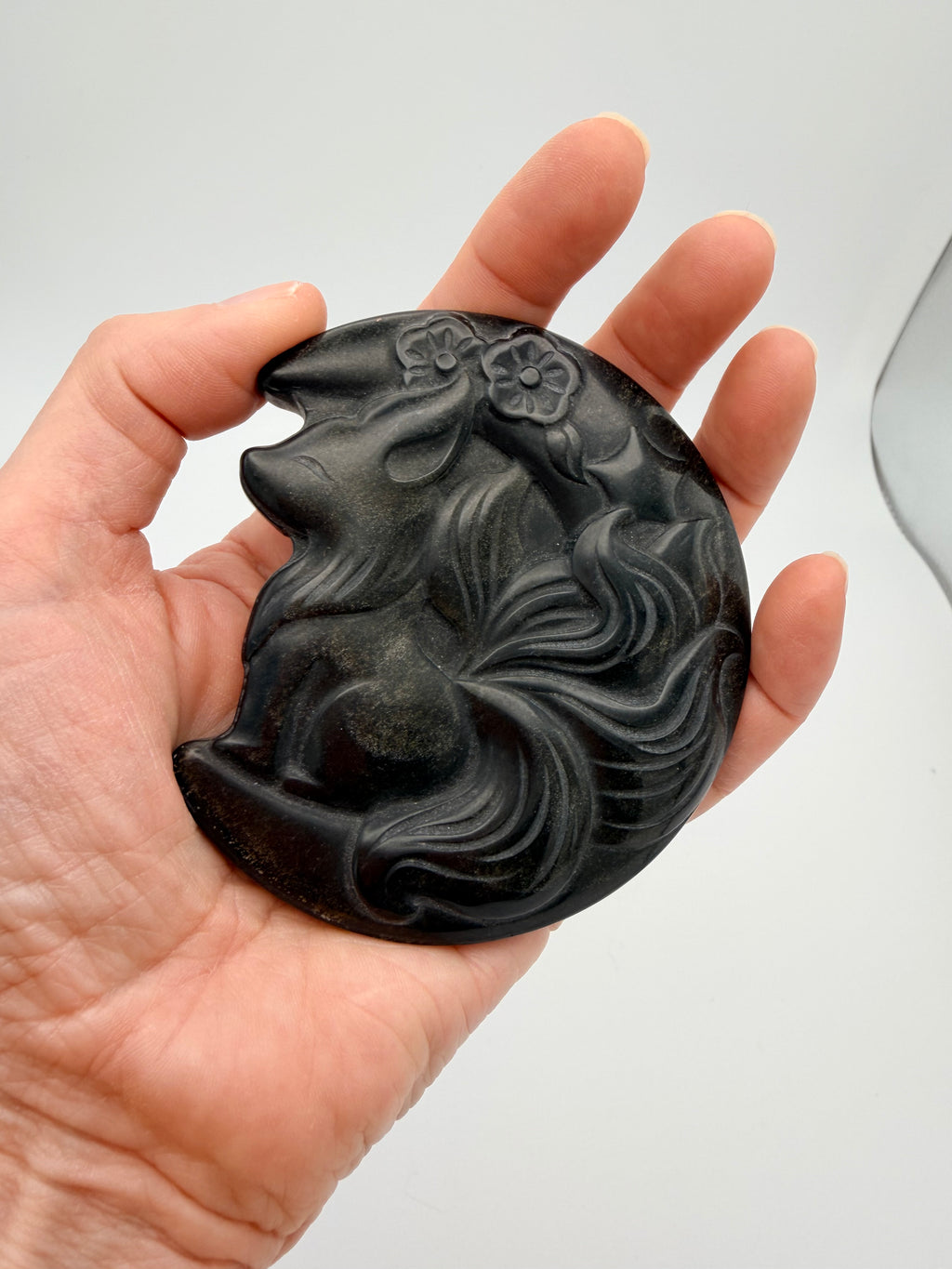 Gold Sheen Obsidian Fox carving