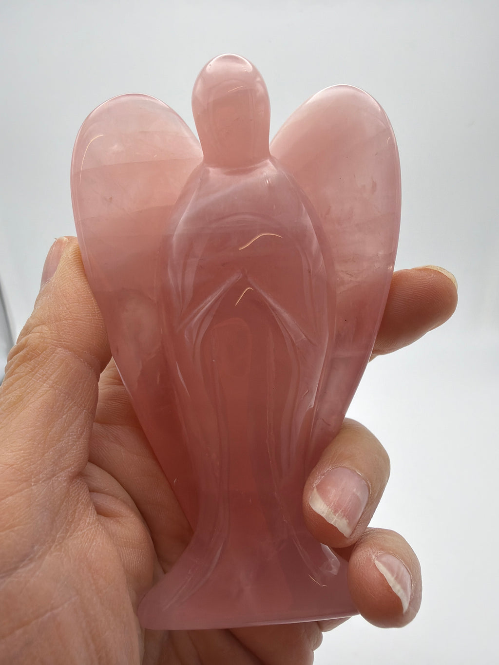 Large Rose Quartz Angel Carving – 213g Pink Crystal Angel | Healing Crystal Gift UK
