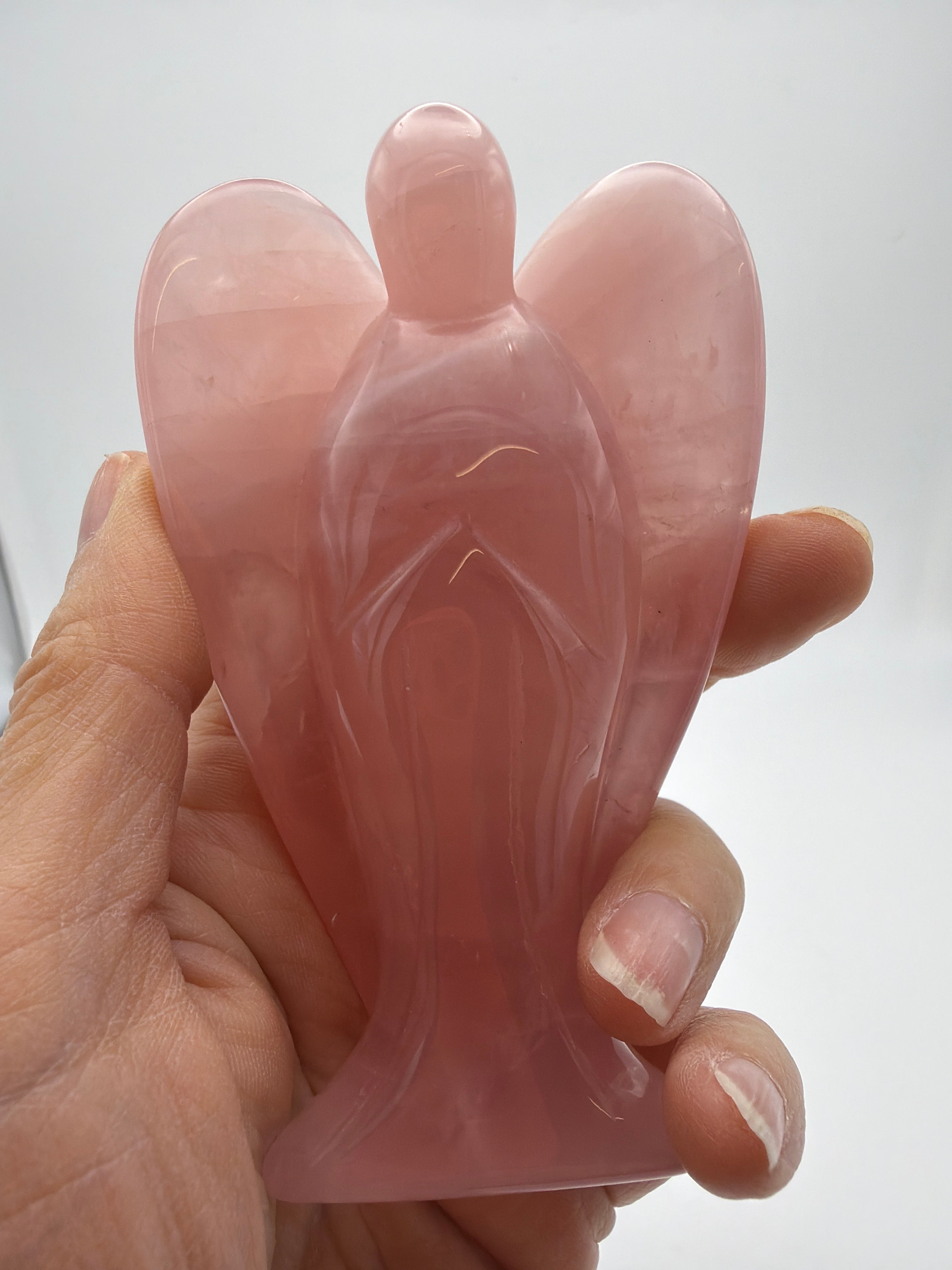 Large Rose Quartz Angel Carving – 213g Pink Crystal Angel | Healing Crystal Gift UK