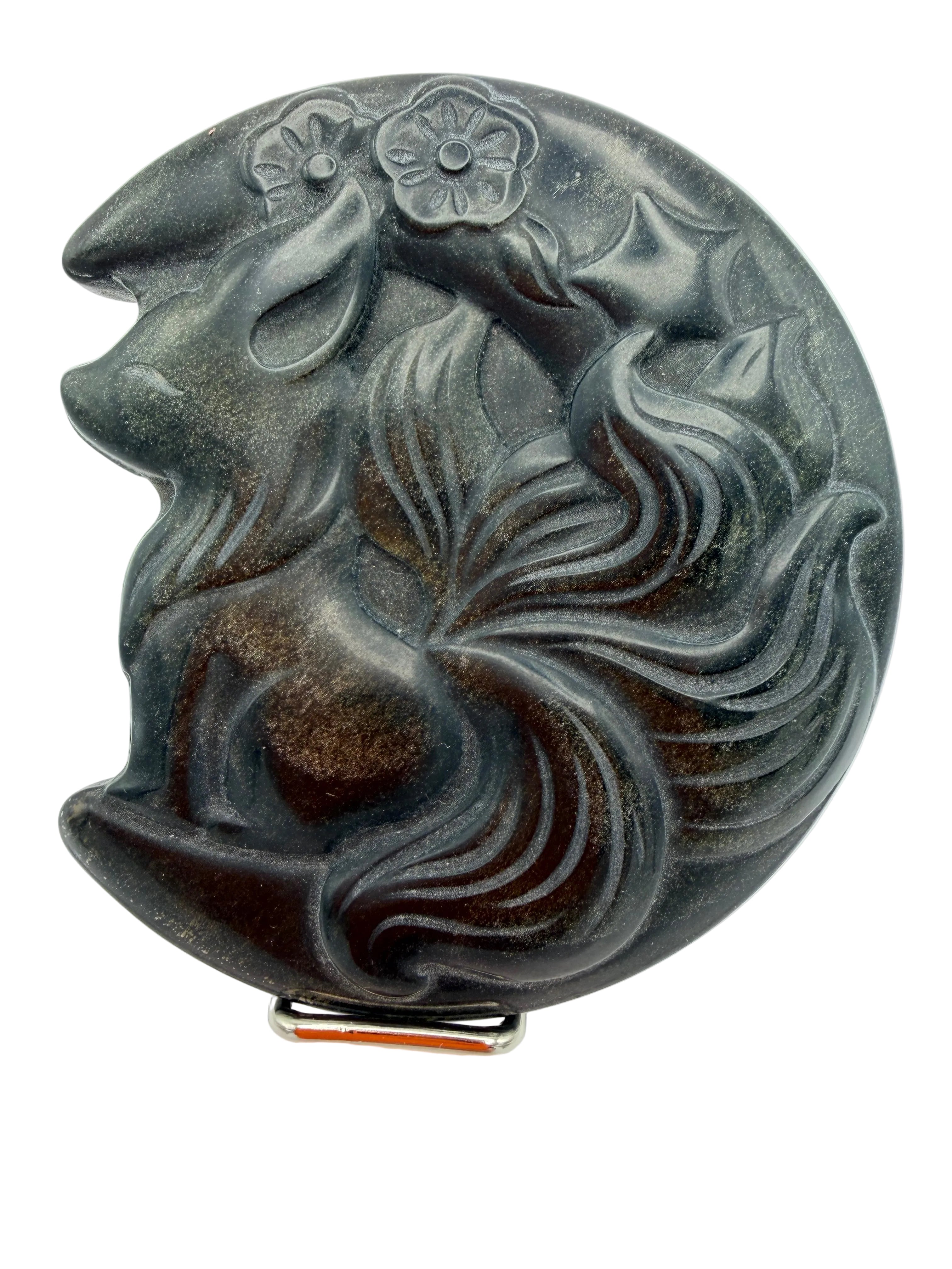 Gold Sheen Obsidian Fox carving