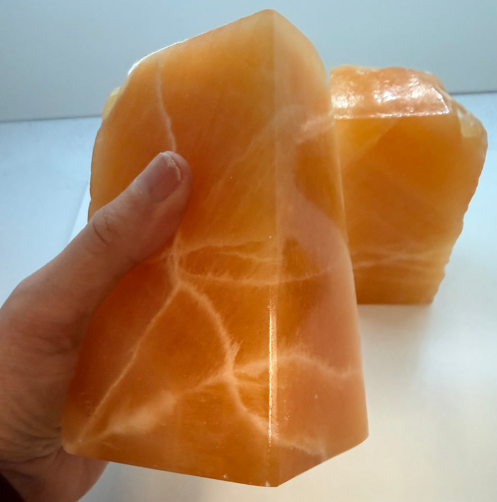 Orange Calcite Bookends – Natural Polished Crystal Pair