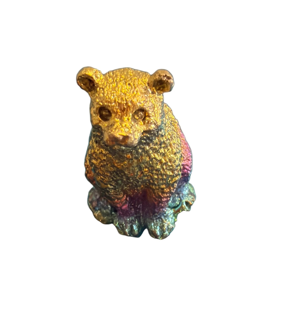 Solid Bismuth Bear Carving – Rainbow Metallic Crystal (49g)