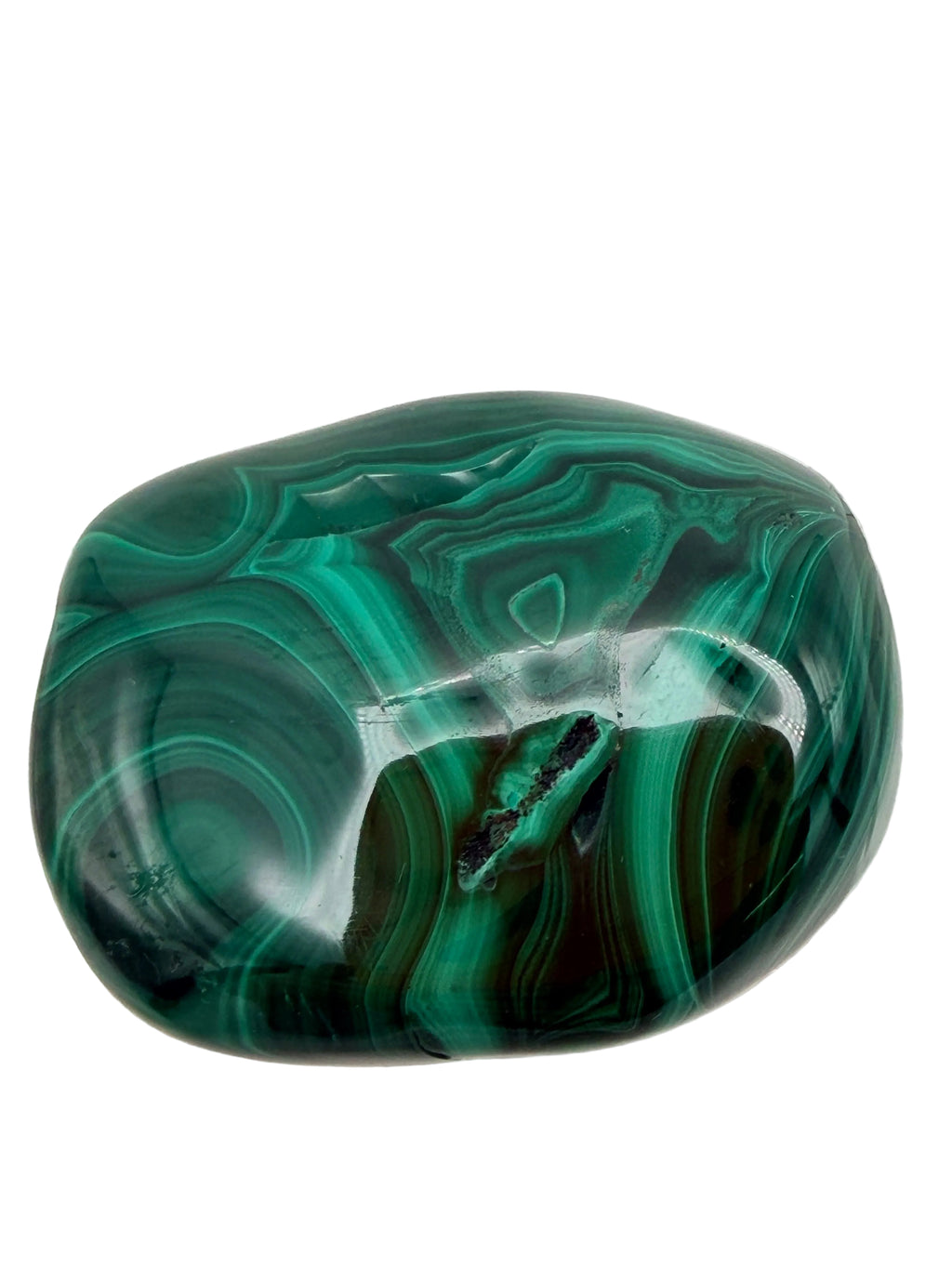 Malachite Polished Palm Stone – 77g Eye Pattern Display Piece