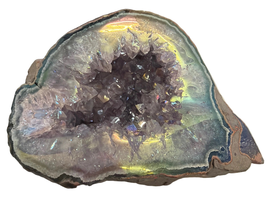 Aura Amethyst Geode – Iridescent Druzy Crystal Cluster (976g) | Watford & St Albans