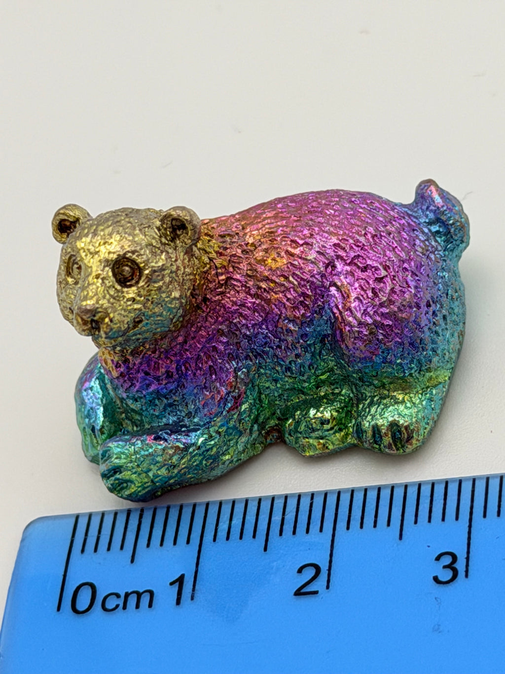 Solid Bismuth Bear Carving – Rainbow Metallic Crystal Animal (50g)