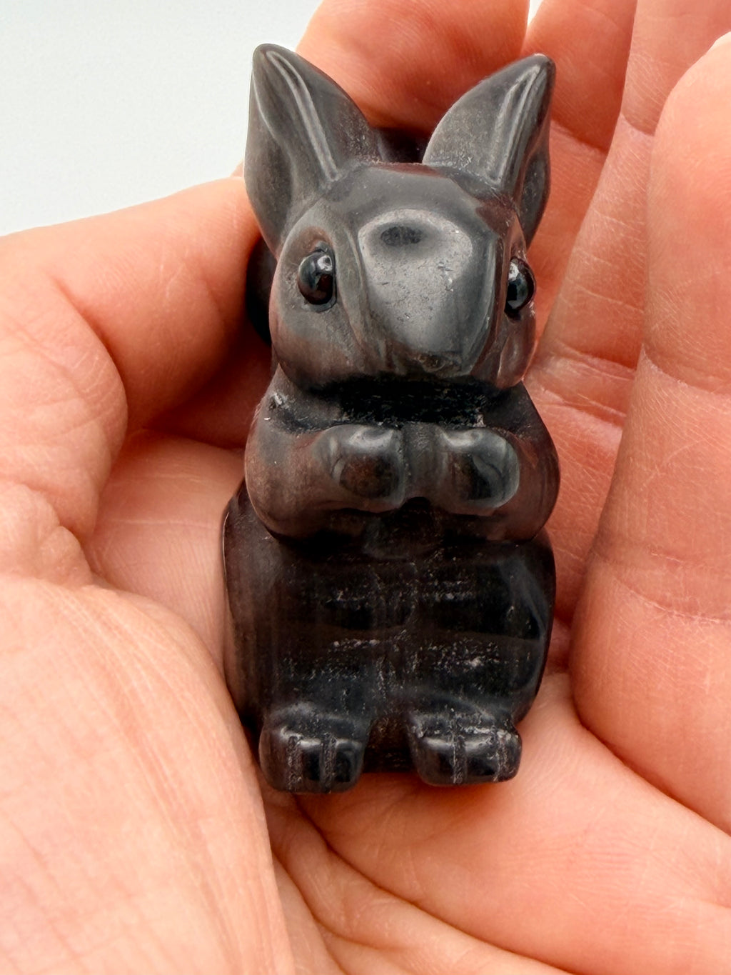 Silver Sheen Obsidian Squirrel Carving