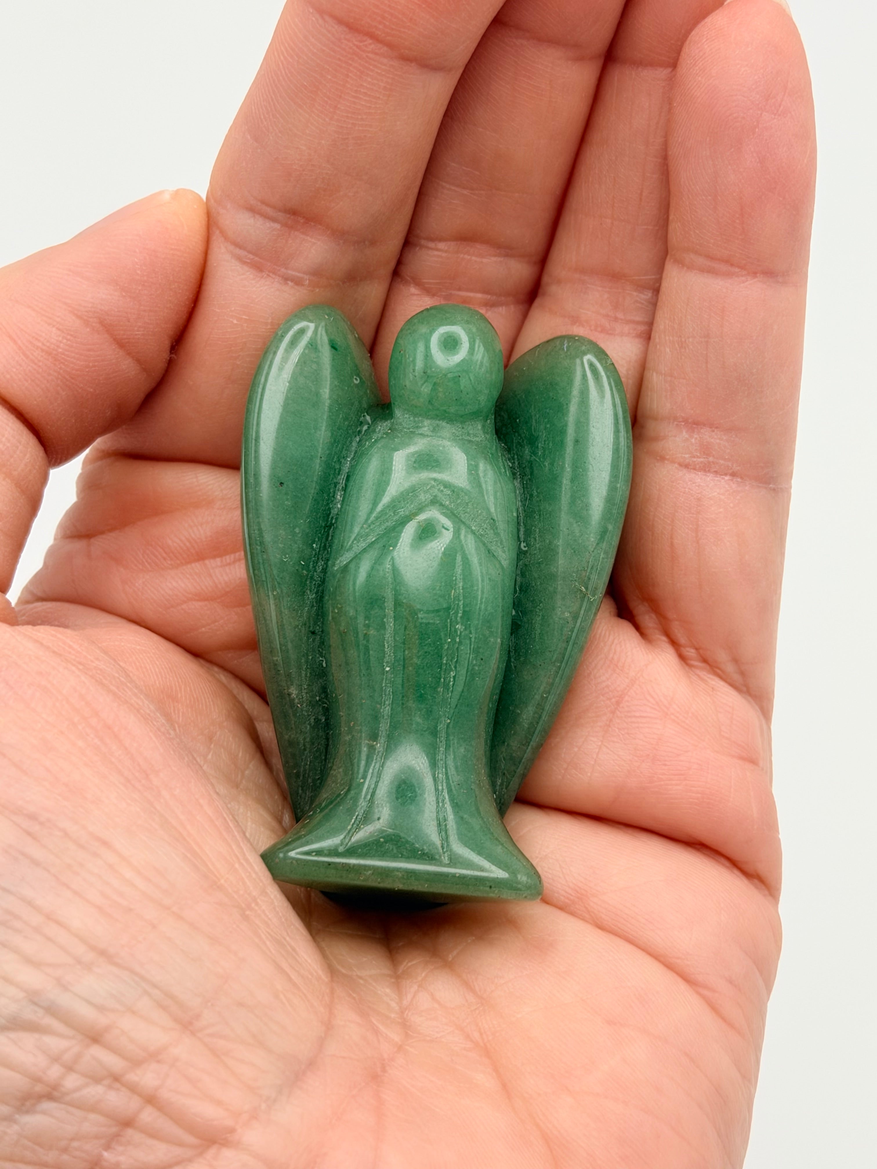 Green Aventurine Angel Carving – Handheld Crystal Guardian