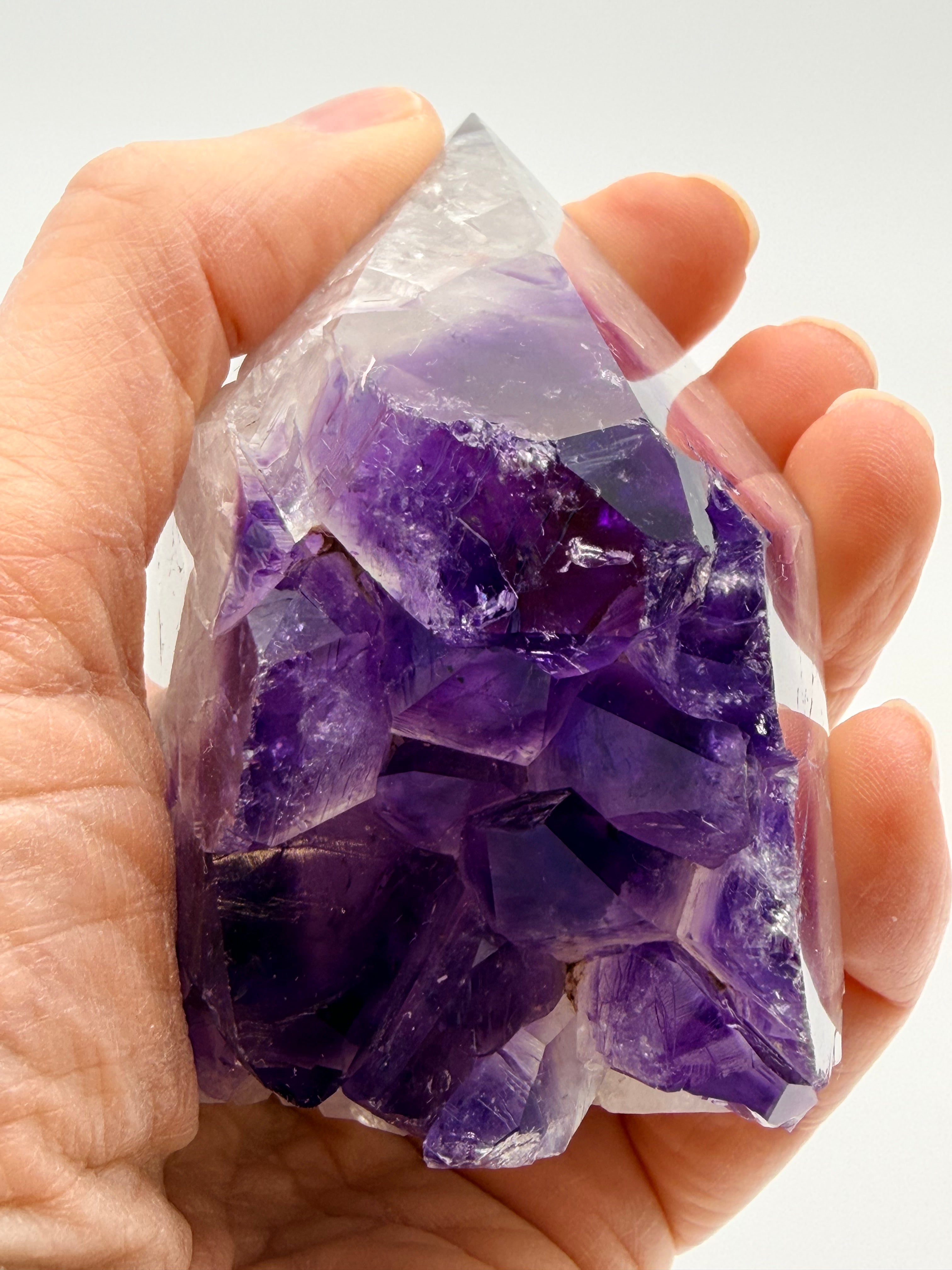 Druzy Banded Agate & Amethyst Crystal Tower – Polished with Raw Druzy Centre (337g)