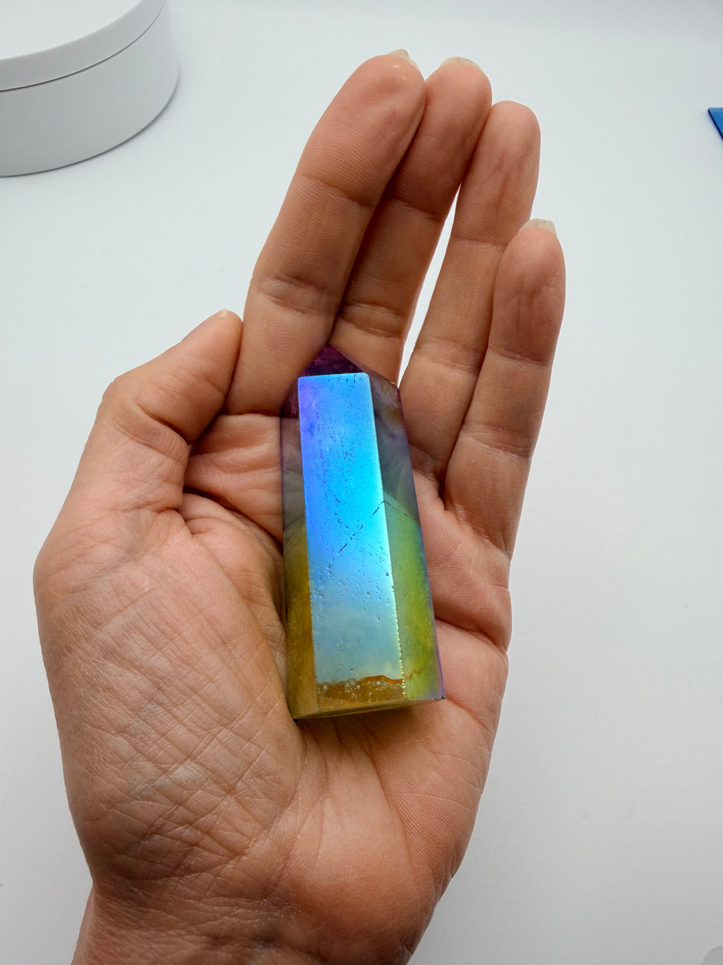 Rainbow Aura Quartz Tower – 73g Polished Crystal Point