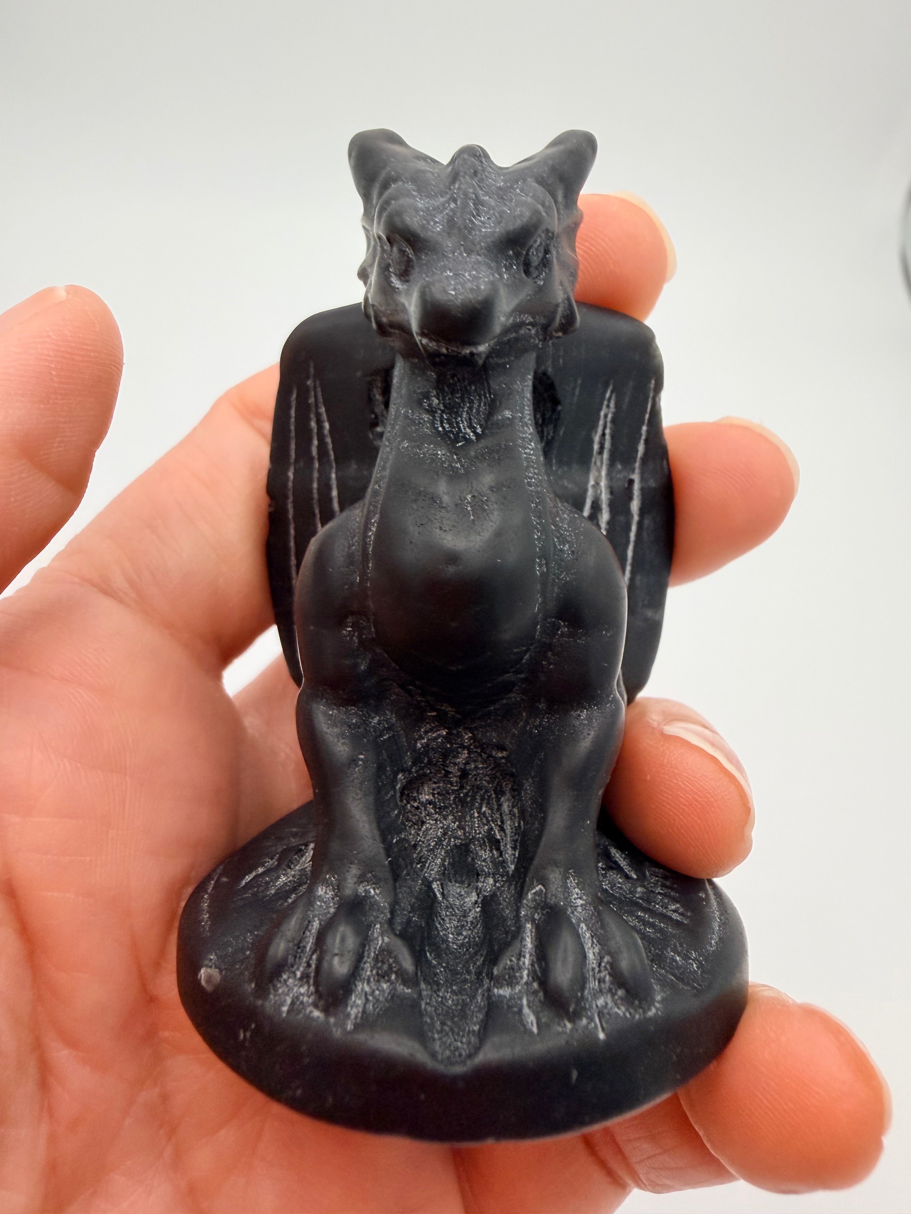 Black Obsidian Dragon Carving – Protective Crystal Dragon Figure