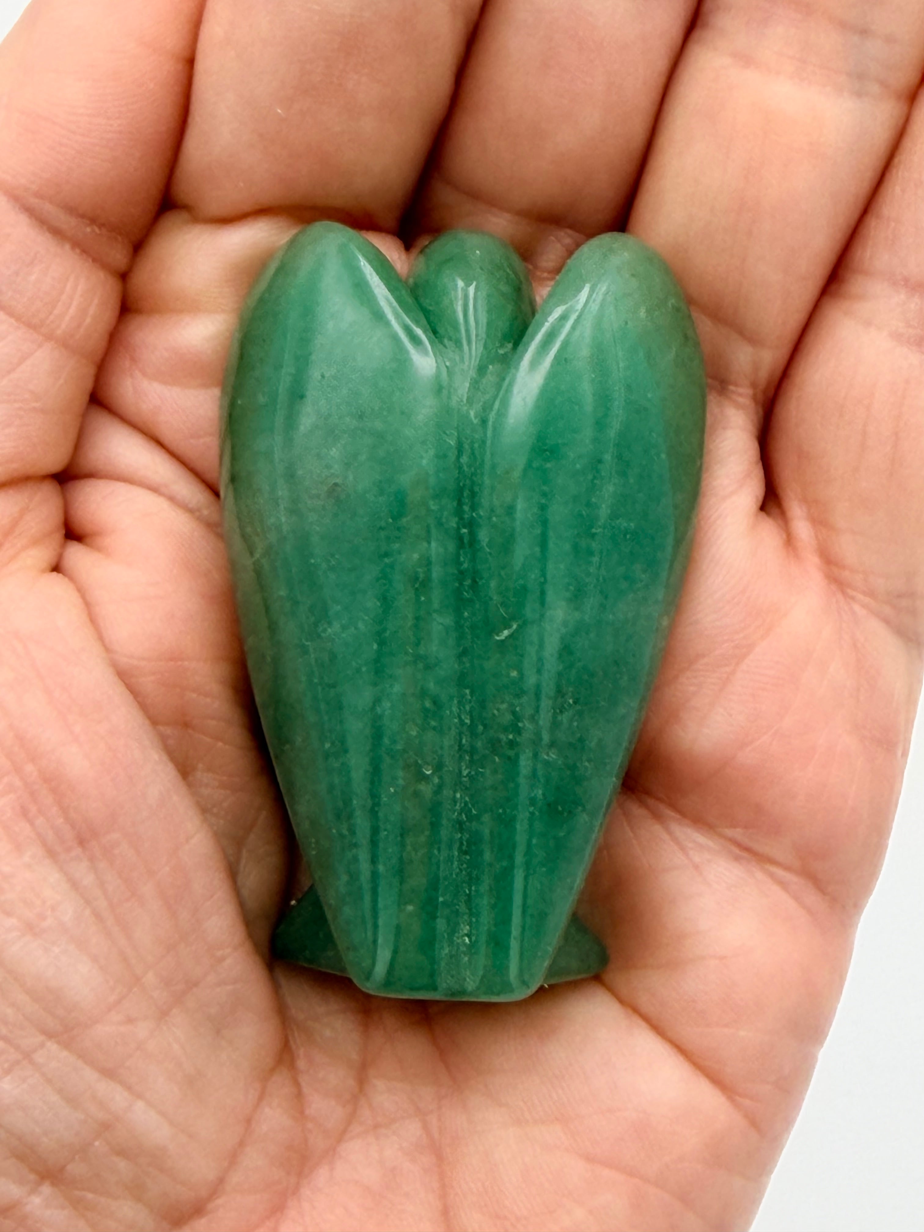 Green Aventurine Angel Carving – Handheld Crystal Guardian