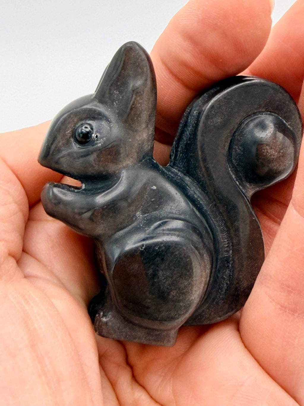 Silver Sheen Obsidian Squirrel Carving