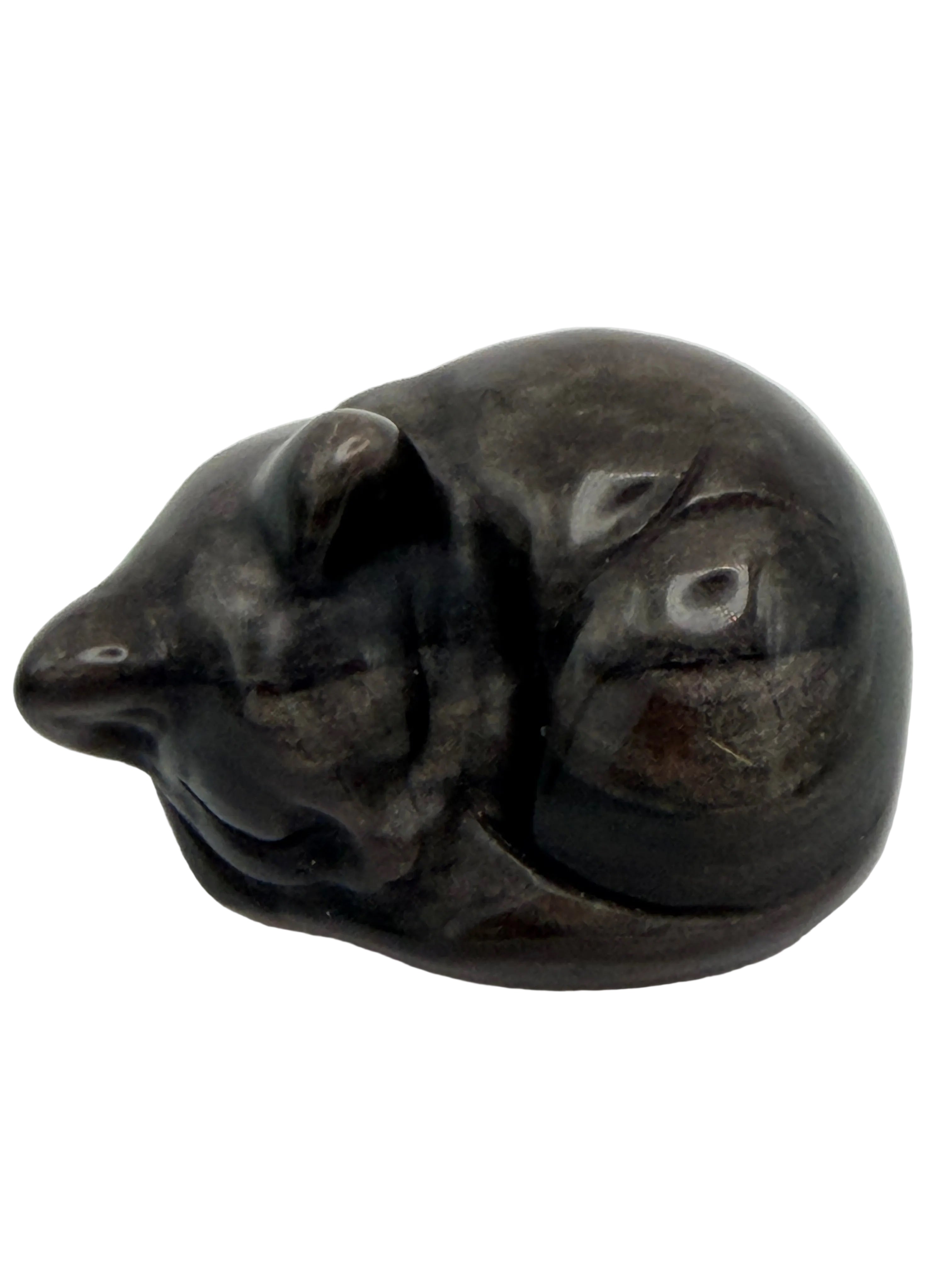 Silver Sheen Obsidian Sleeping Cat Carving – Crystal Cat – 101g