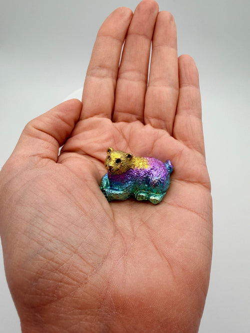 Bismuth Bear Carving – Rainbow Metallic Crystal Animal 28g