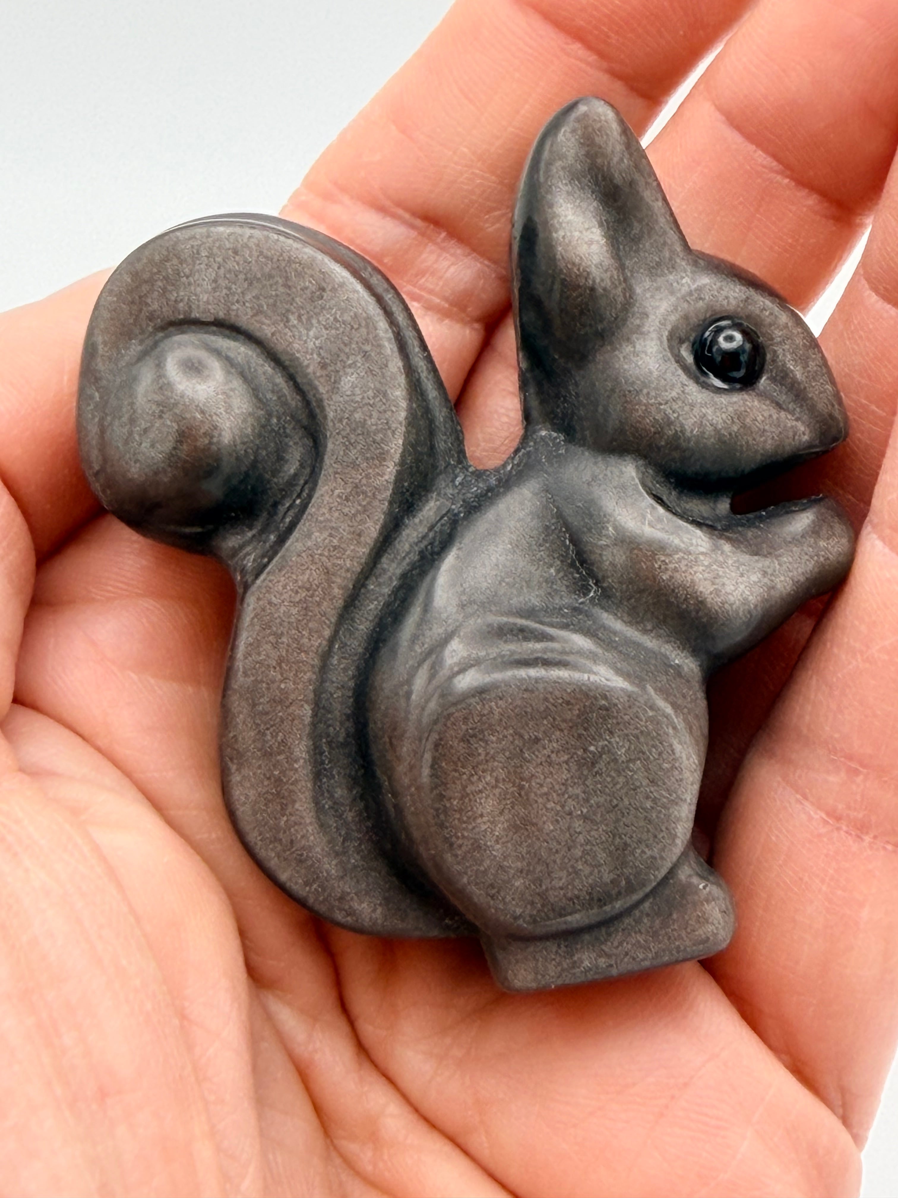 Silver Sheen Obsidian Squirrel Carving