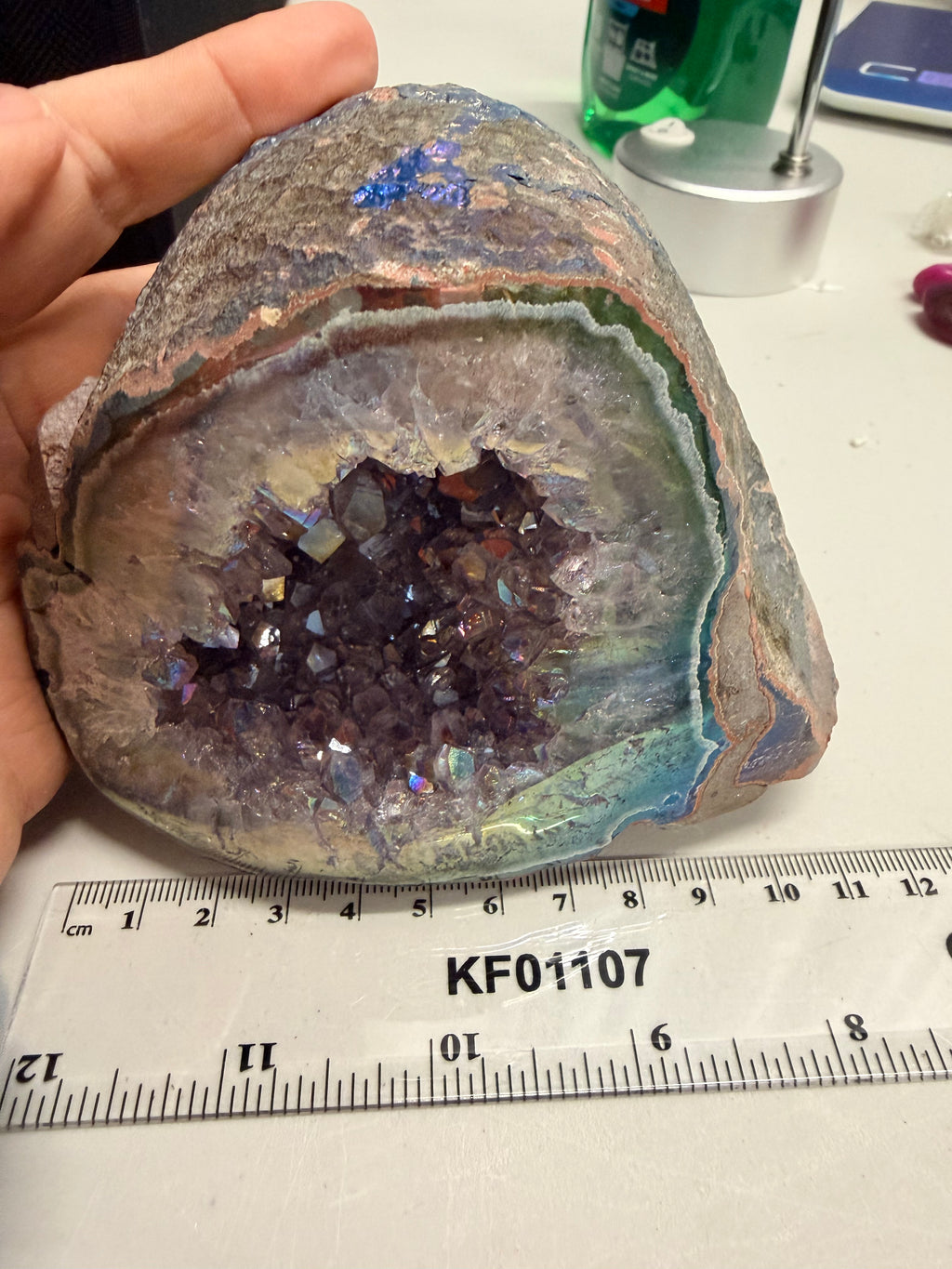 Aura Amethyst Geode – Iridescent Druzy Crystal Cluster (976g) | Watford & St Albans