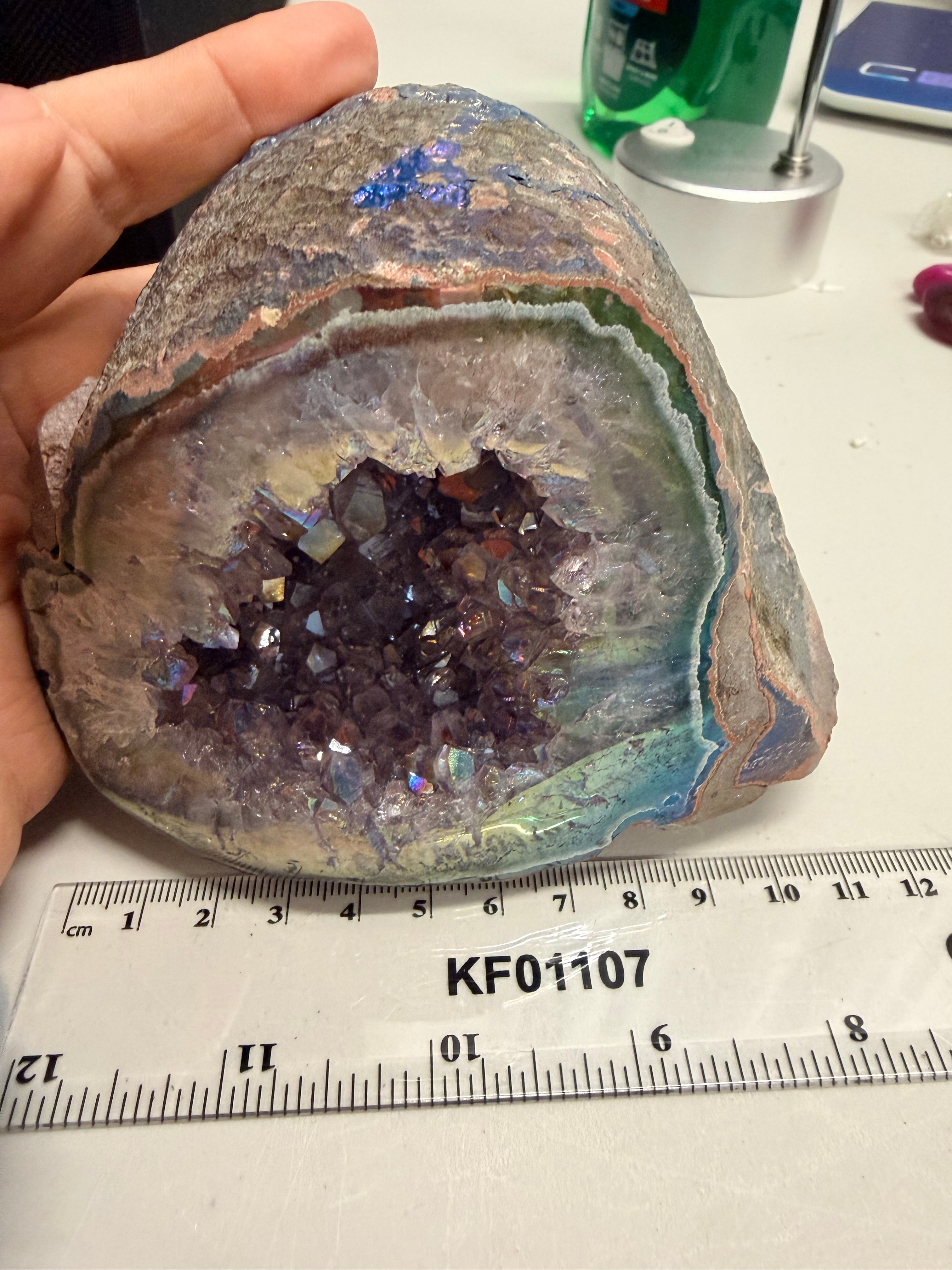 Aura Amethyst Geode – Iridescent Druzy Crystal Cluster (976g) | Watford & St Albans