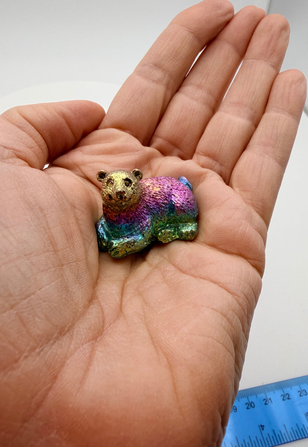 Solid Bismuth Bear Carving – Rainbow Metallic Crystal Animal (50g)