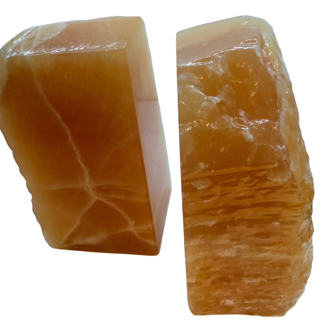 Orange Calcite Bookends – Natural Polished Crystal Pair