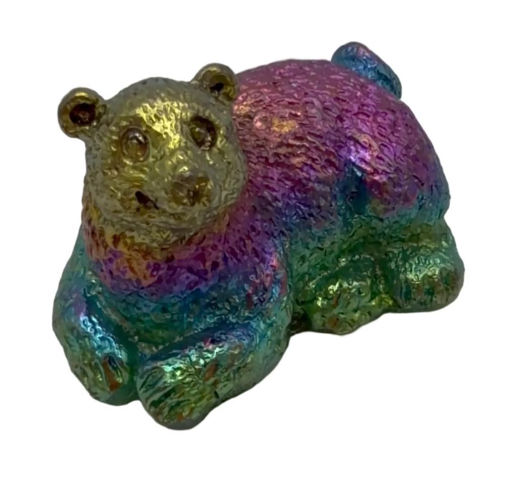 Solid Bismuth Bear Carving – Rainbow Metallic Crystal Animal (50g)