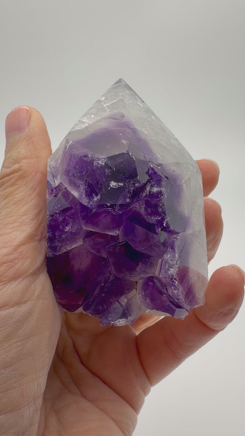 Druzy Banded Agate & Amethyst Crystal Tower – Polished with Raw Druzy Centre (337g)