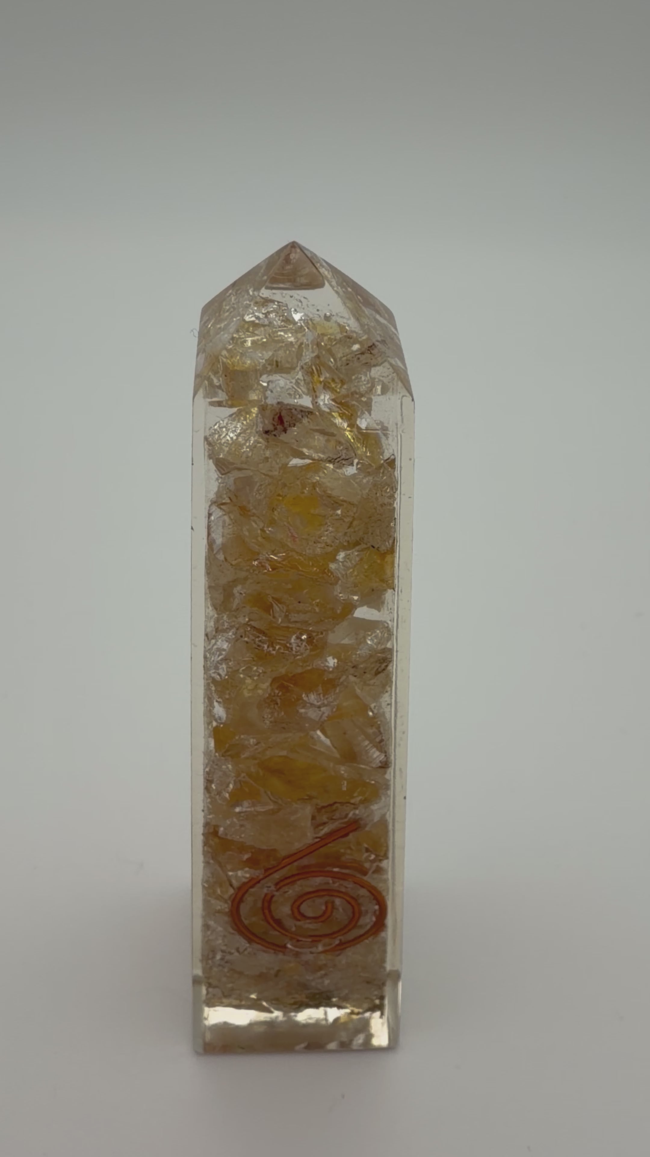 Citrine Crystal Chip Obelisk – Golden Quartz Resin Tower with Copper Coil