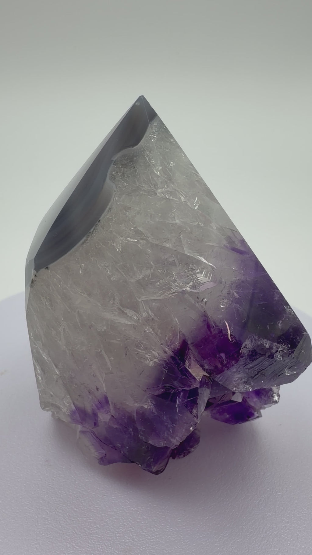Druzy Banded Agate & Amethyst Crystal Tower – Polished with Raw Druzy Centre (337g)