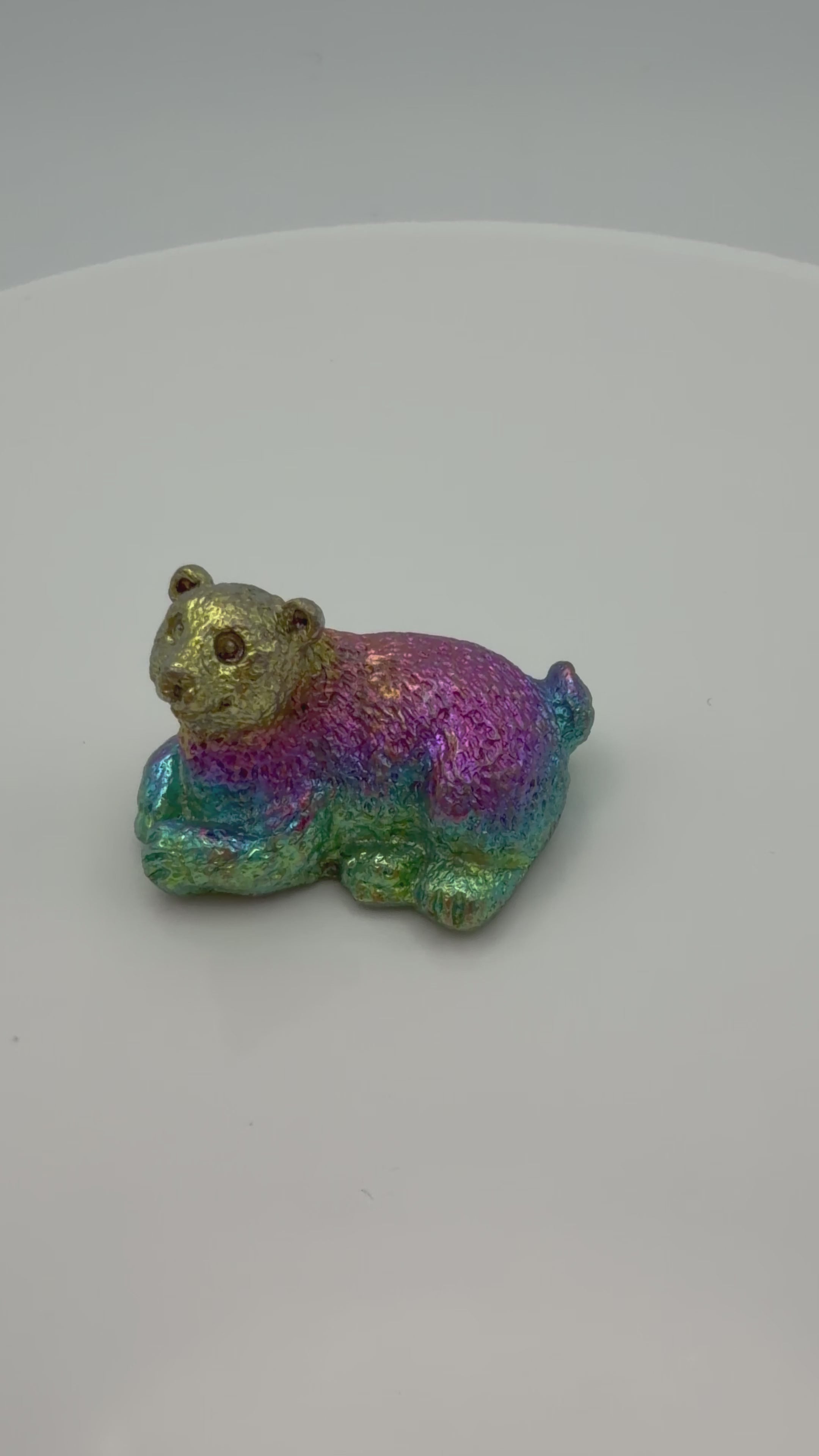 Solid Bismuth Bear Carving – Rainbow Metallic Crystal Animal (50g)