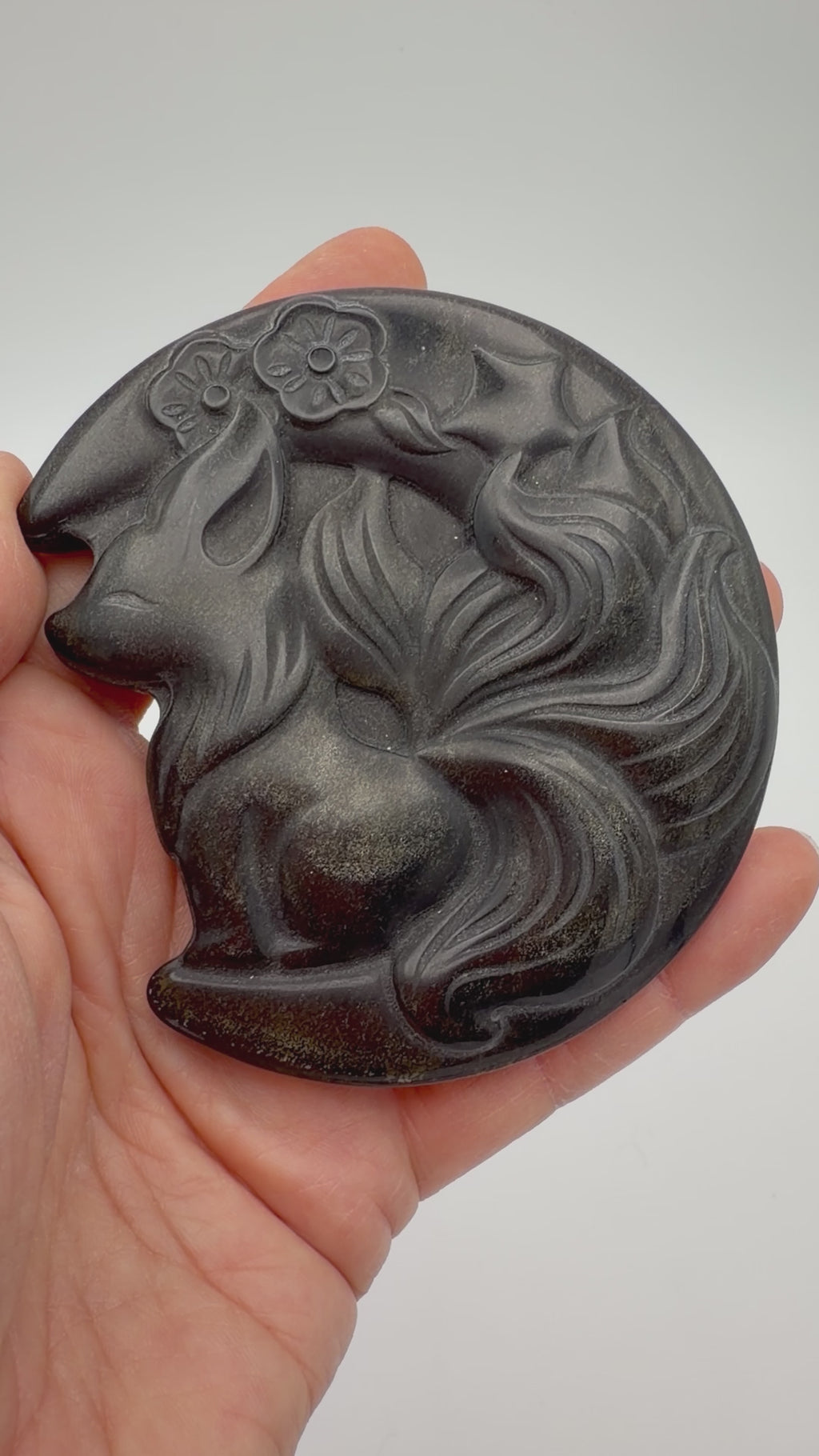 Gold Sheen Obsidian Fox carving
