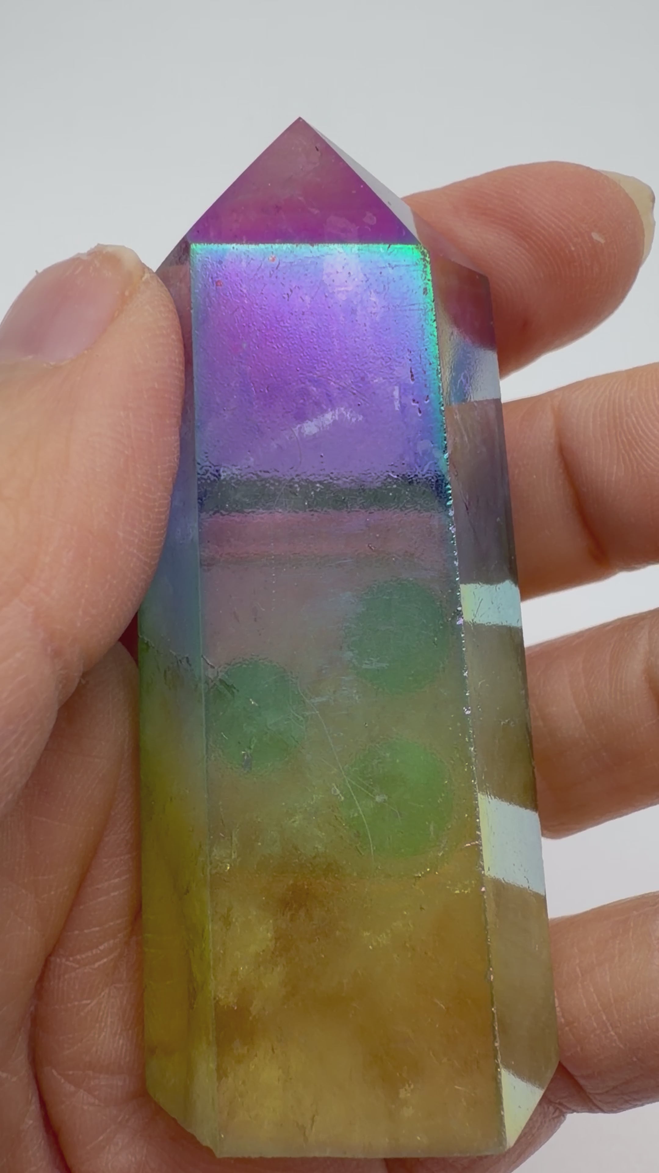 Rainbow Aura Quartz Tower – 73g Polished Crystal Point