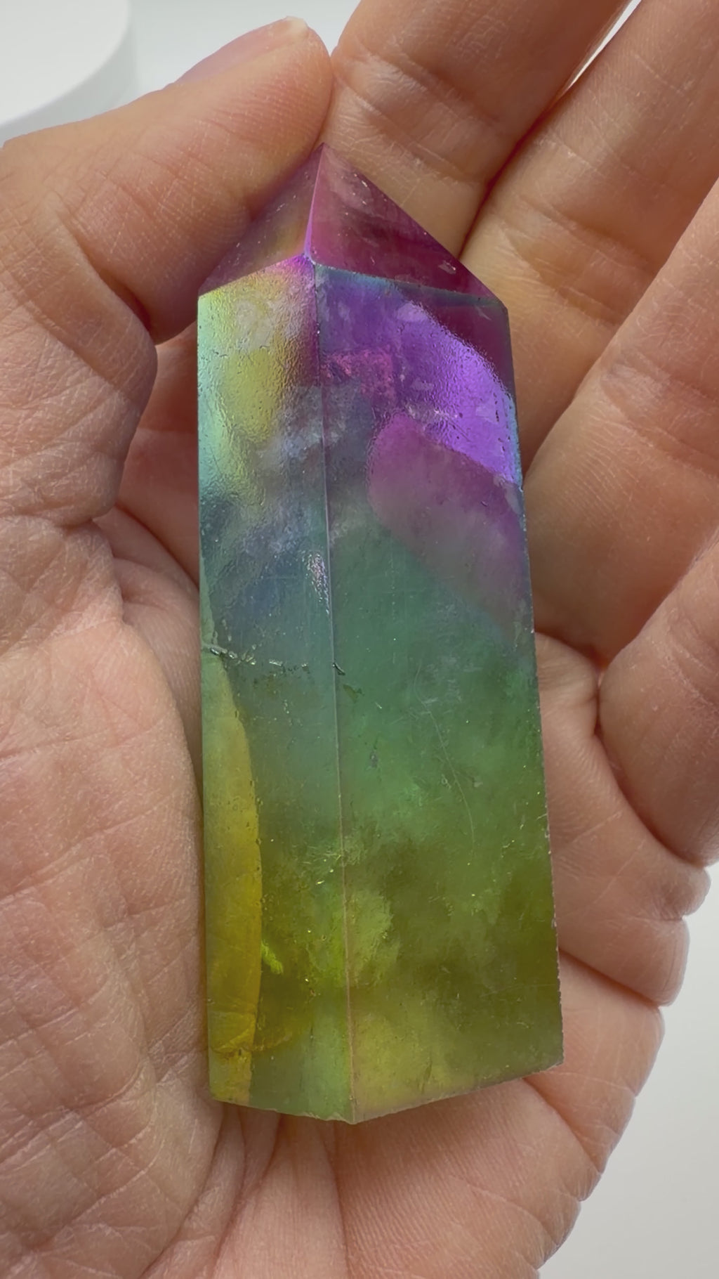 Rainbow Aura Quartz Tower – 73g Polished Crystal Point