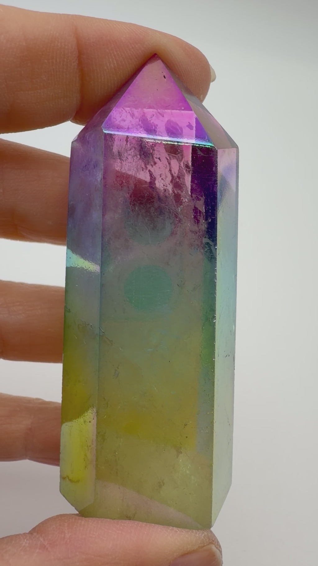 Rainbow Aura Quartz Tower – 73g Polished Crystal Point