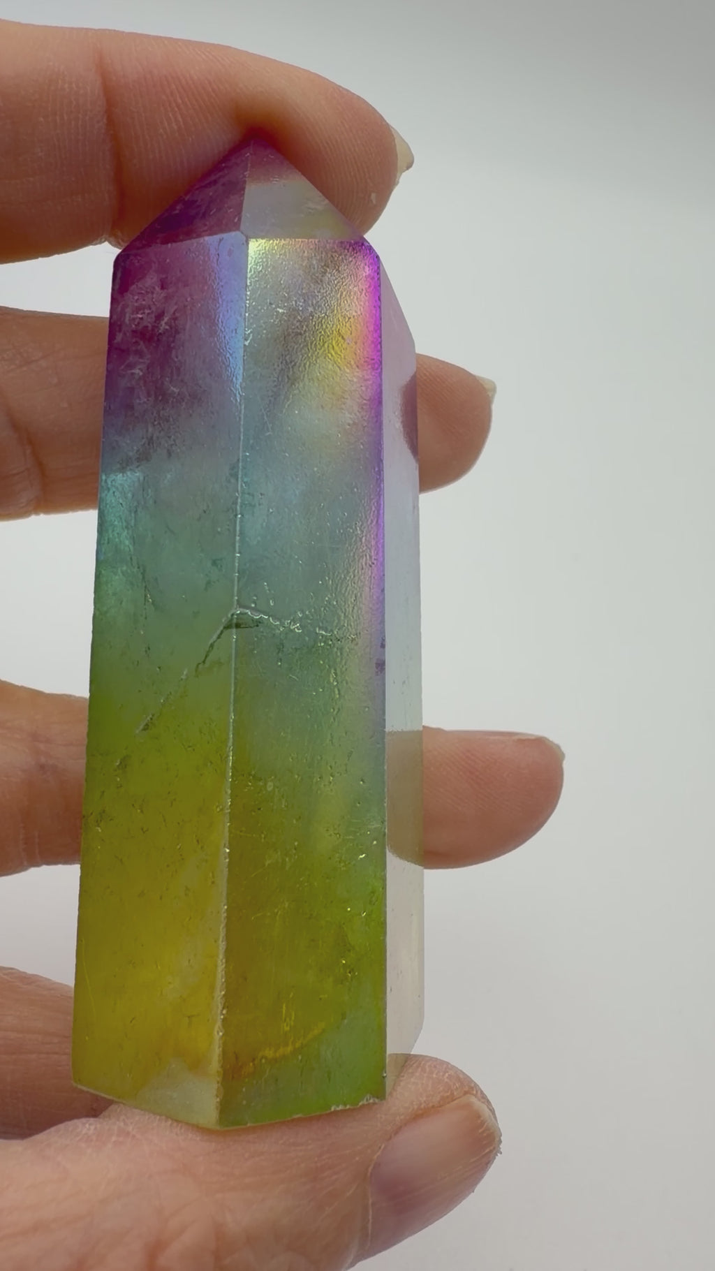 Rainbow Aura Quartz Tower – 73g Polished Crystal Point